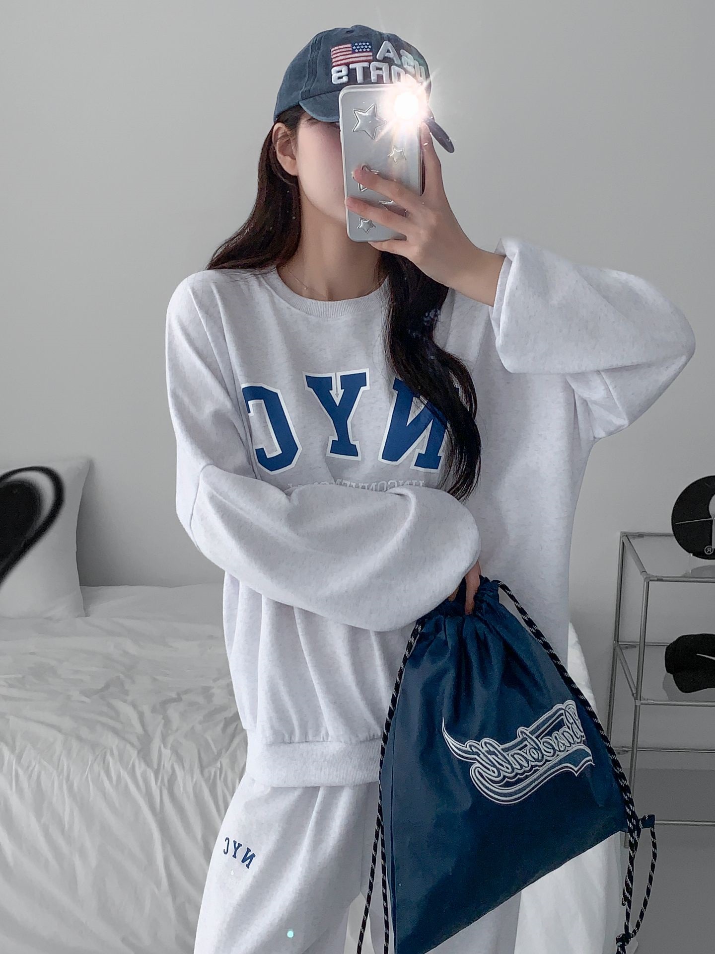 ラウンドネックポケットウエストゴムジョガープリントセットアップパンツスウェット | 詳細画像3