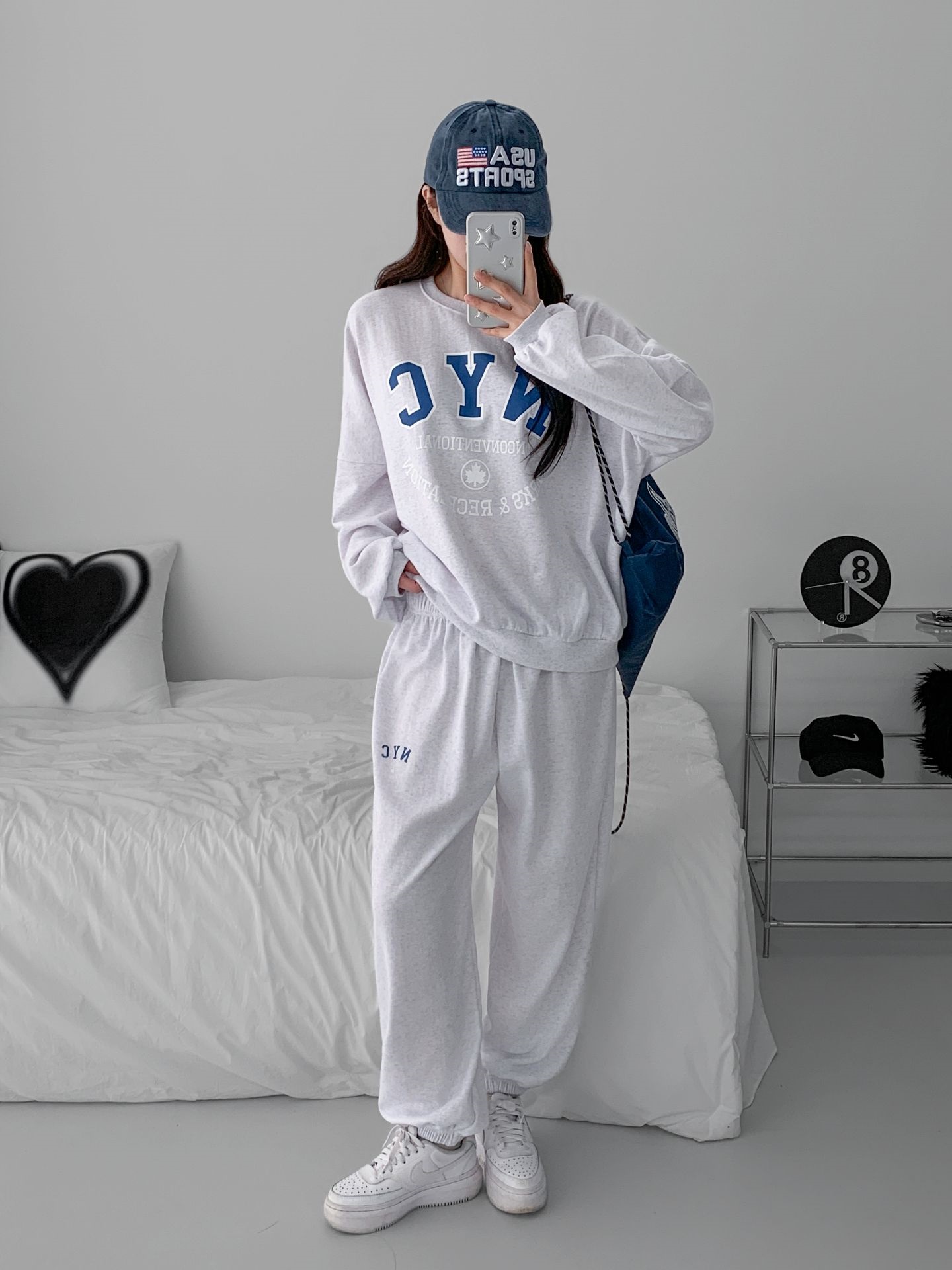 ラウンドネックポケットウエストゴムジョガープリントセットアップパンツスウェット | 詳細画像5