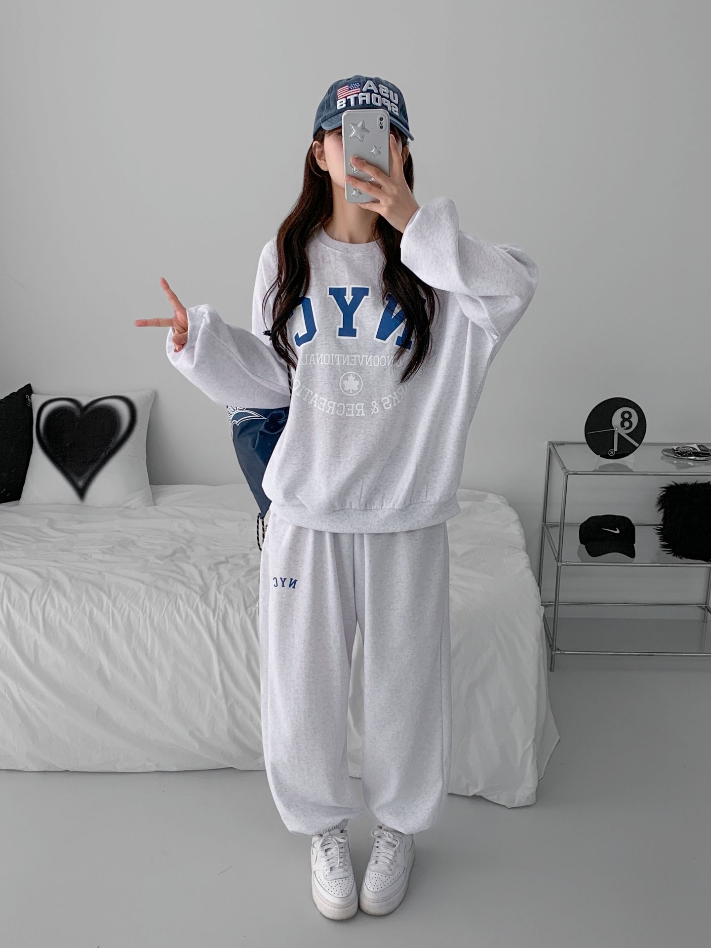 ラウンドネックポケットウエストゴムジョガープリントセットアップパンツスウェット | 詳細画像6