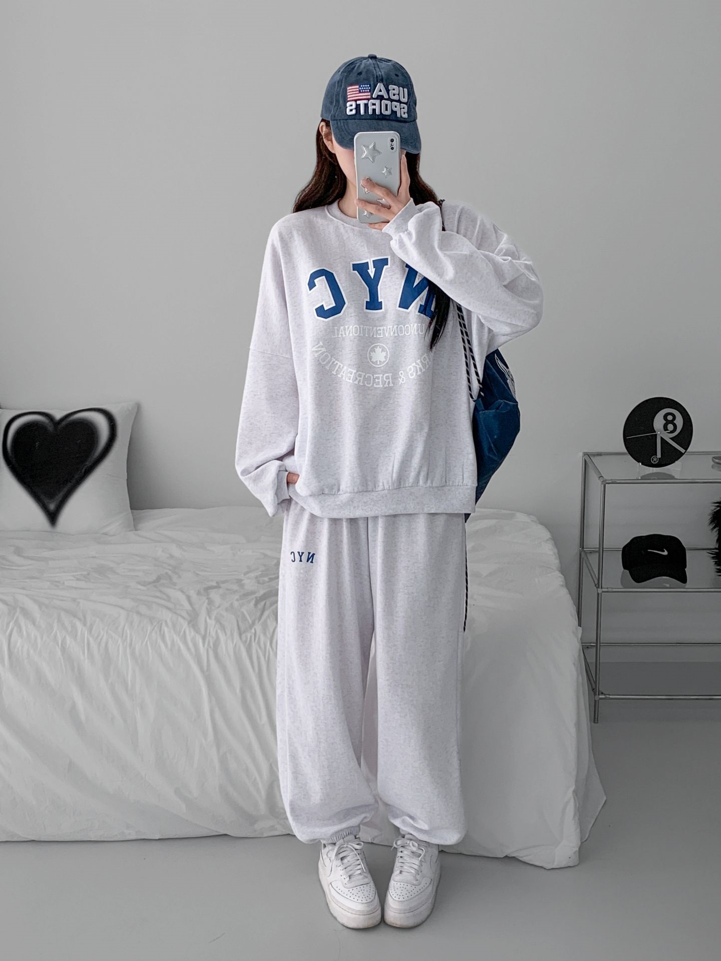 ラウンドネックポケットウエストゴムジョガープリントセットアップパンツスウェット | 詳細画像9