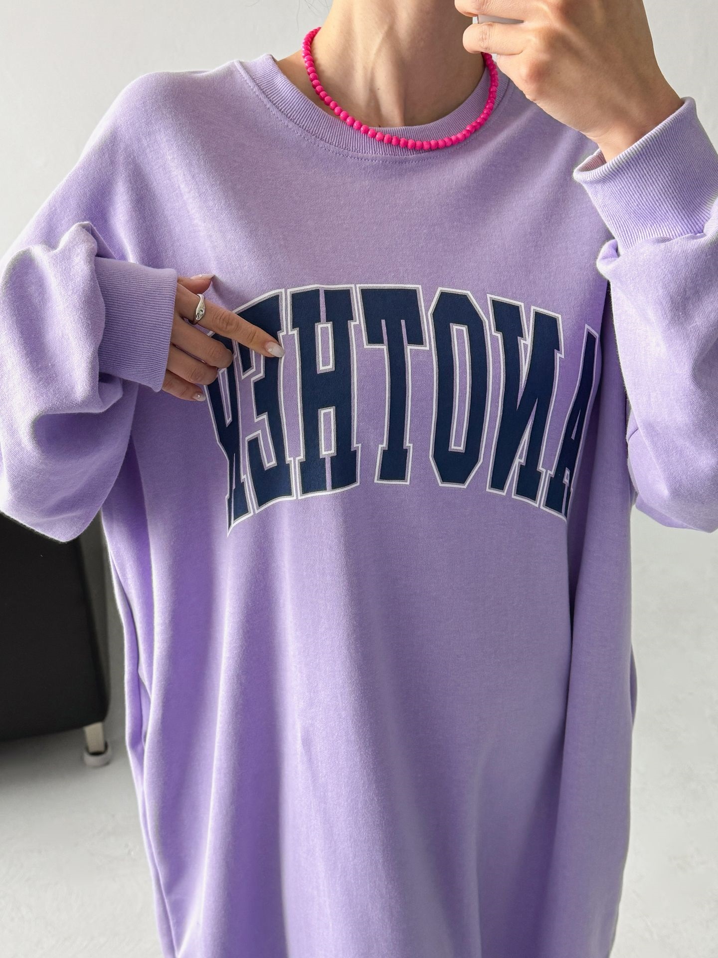 ラウンドネックスリットポケットオーバーサイズボクシーIラインロングプリントワンピース | 詳細画像16