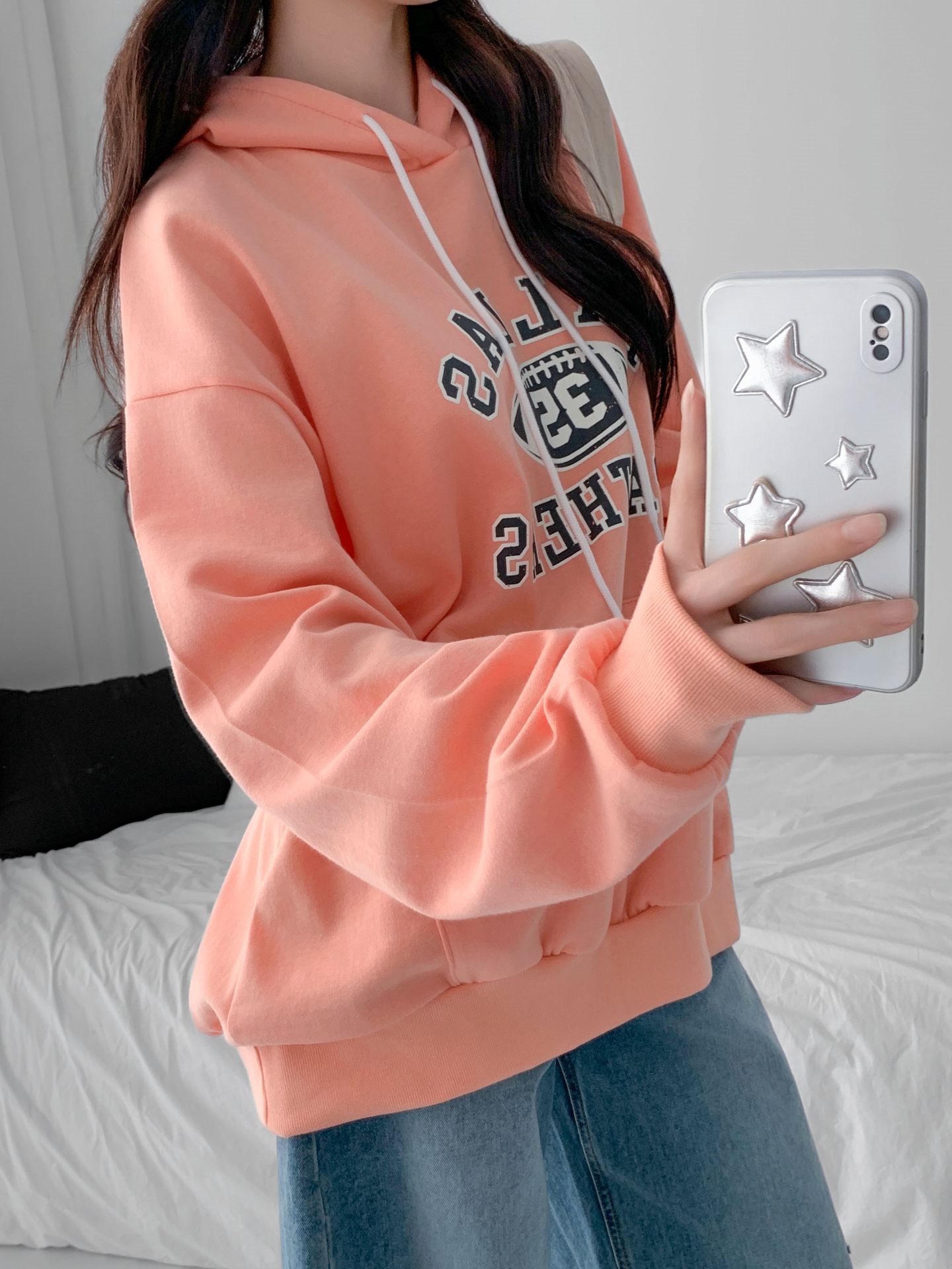 フードオーバーサイズルーズ長袖カンガルーポケットプリントパーカー | 詳細画像6