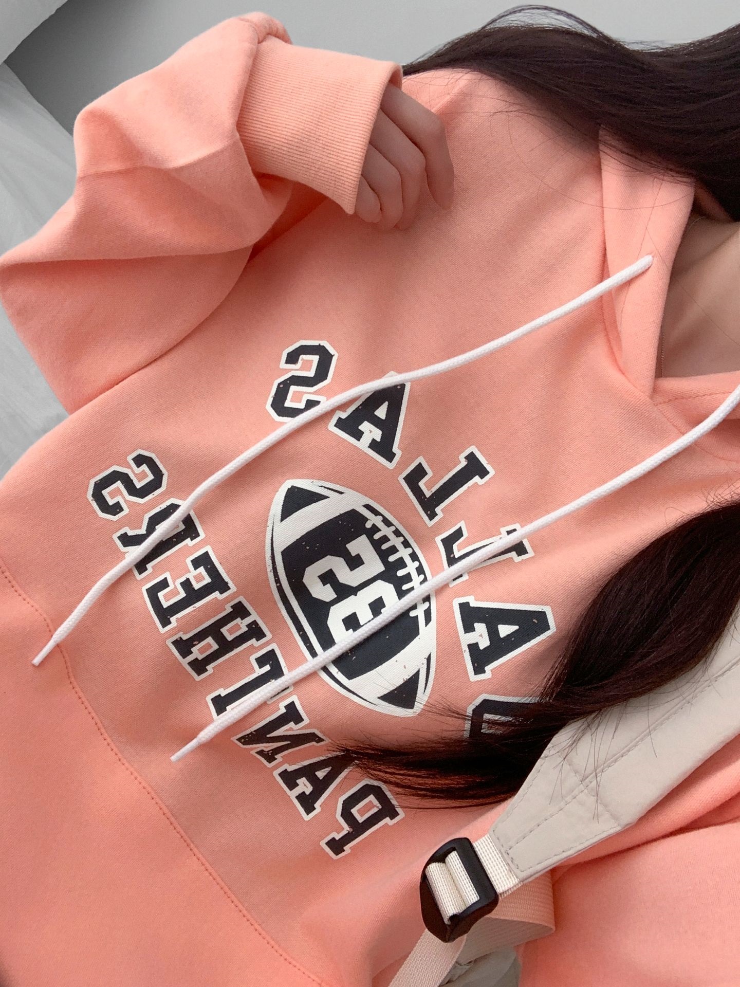 フードオーバーサイズルーズ長袖カンガルーポケットプリントパーカー | 詳細画像8