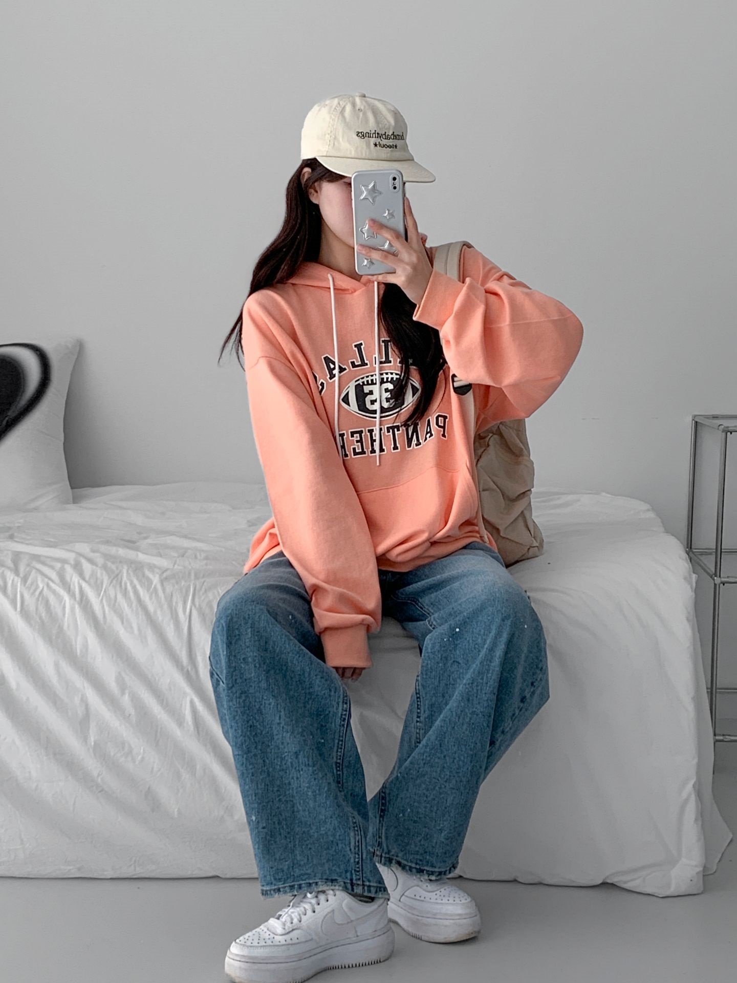 フードオーバーサイズルーズ長袖カンガルーポケットプリントパーカー | 詳細画像13