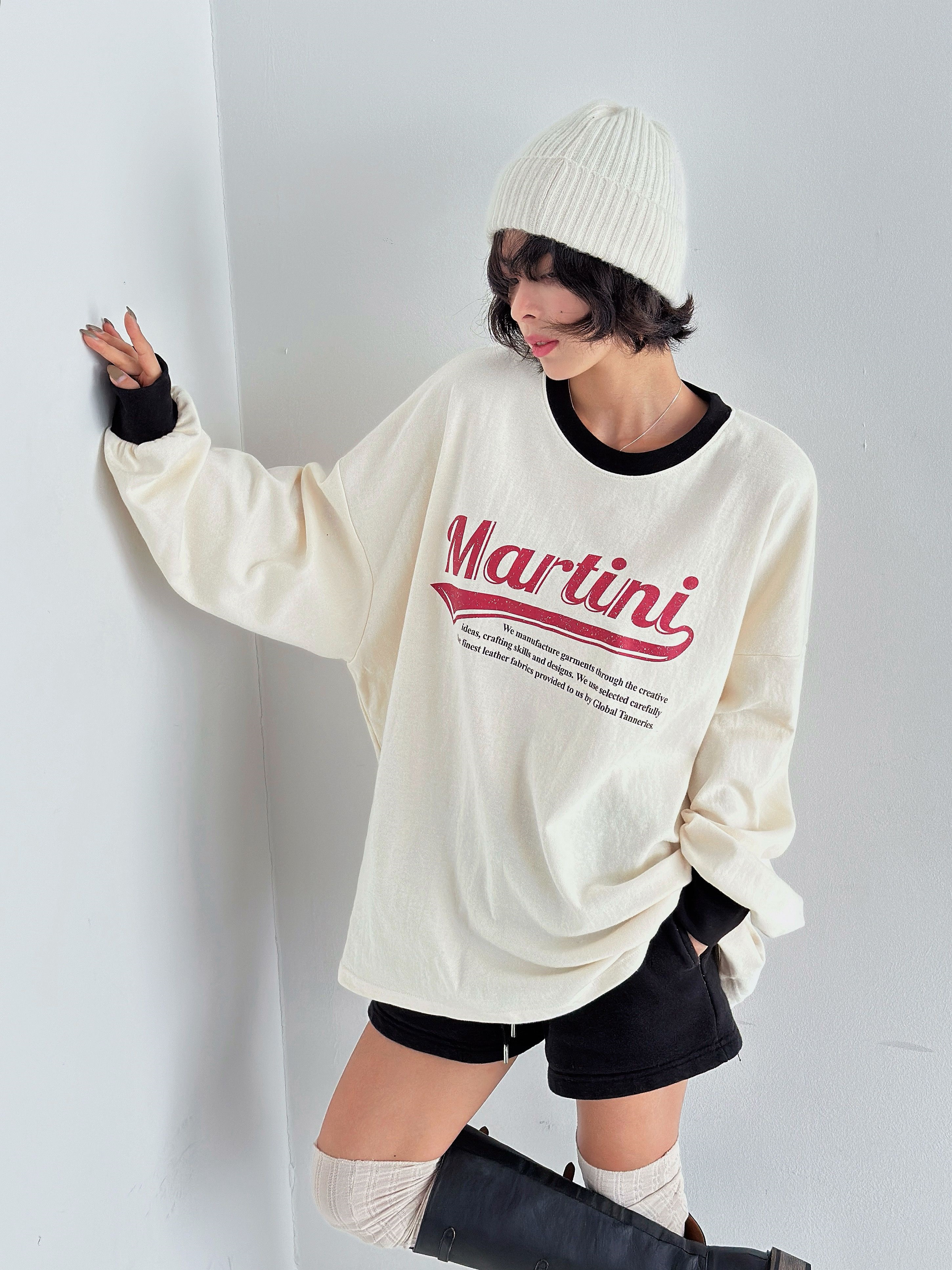 ラウンドネックオーバーサイズルーズ長袖ビッグプリント配色Tシャツ | 詳細画像3