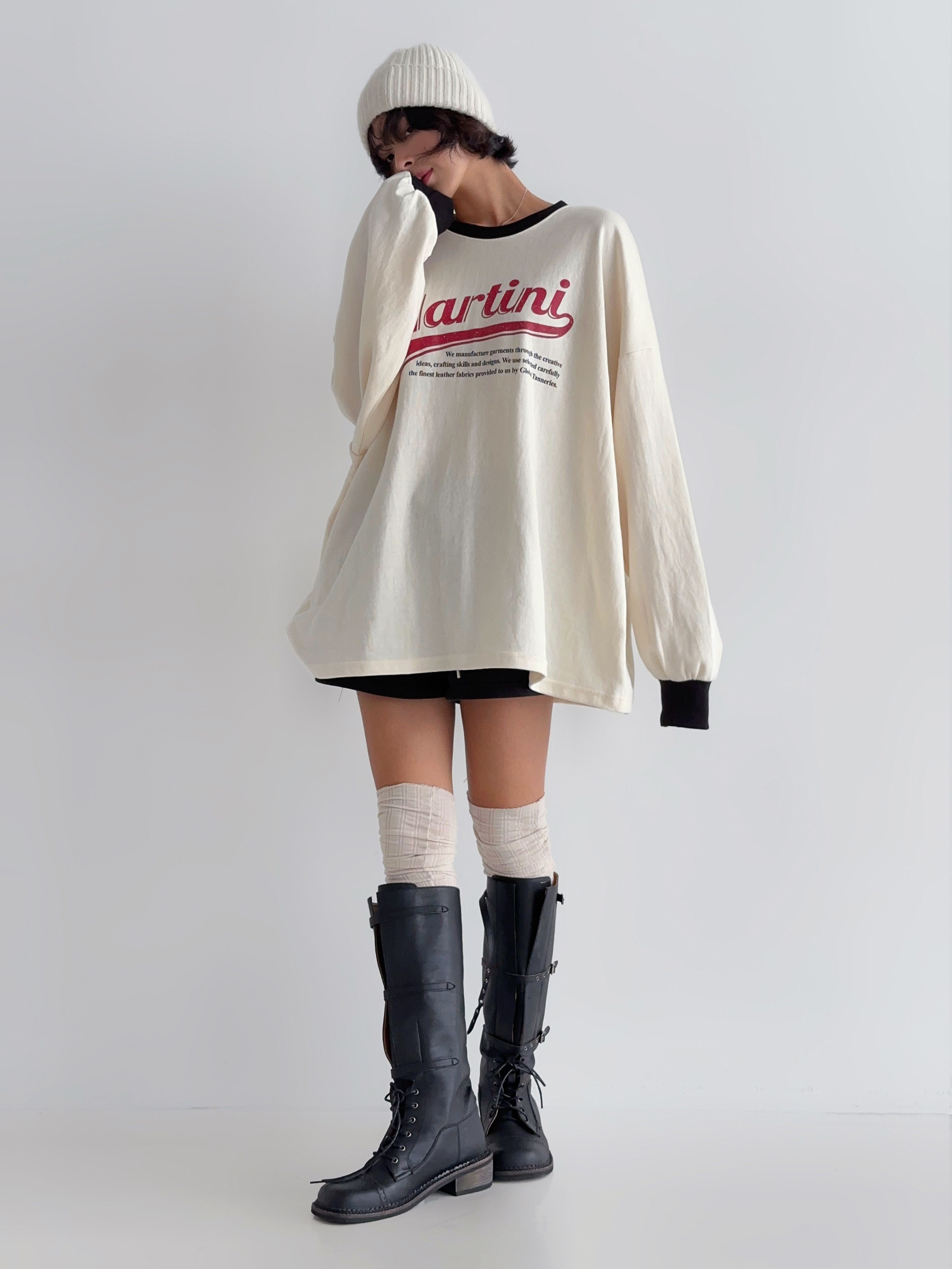 ラウンドネックオーバーサイズルーズ長袖ビッグプリント配色Tシャツ | 詳細画像11