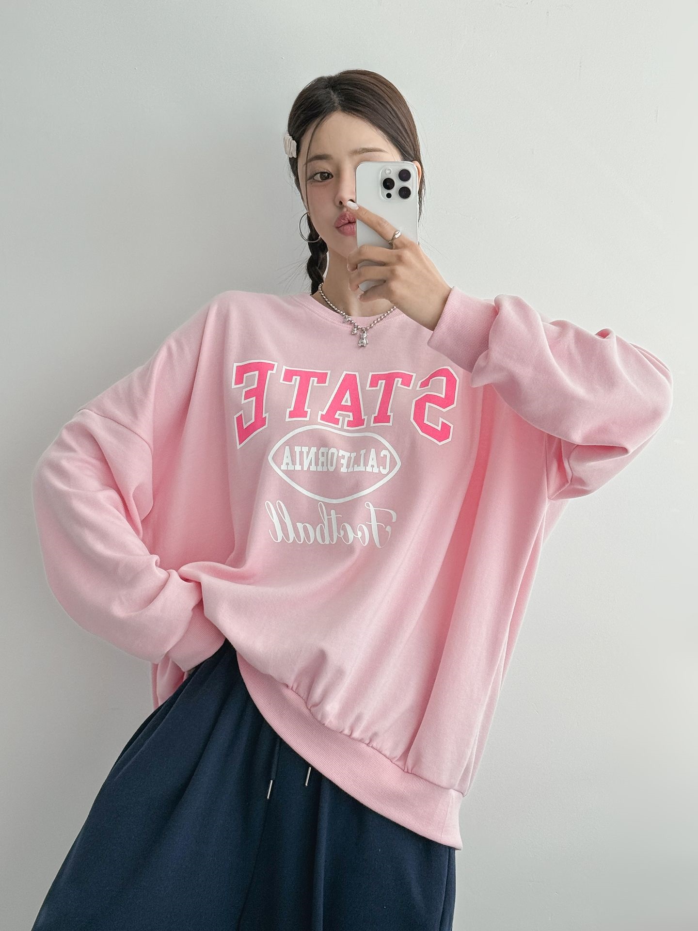 ラウンドネックオーバーサイズルーズ長袖ビッグプリントスウェット | 詳細画像2