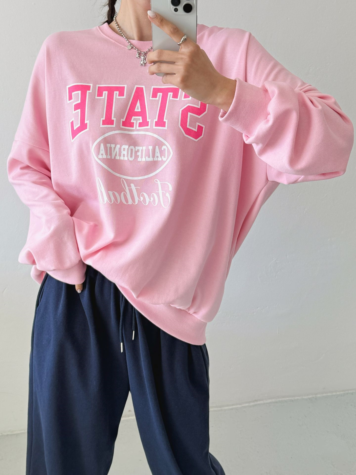 ラウンドネックオーバーサイズルーズ長袖ビッグプリントスウェット | 詳細画像7