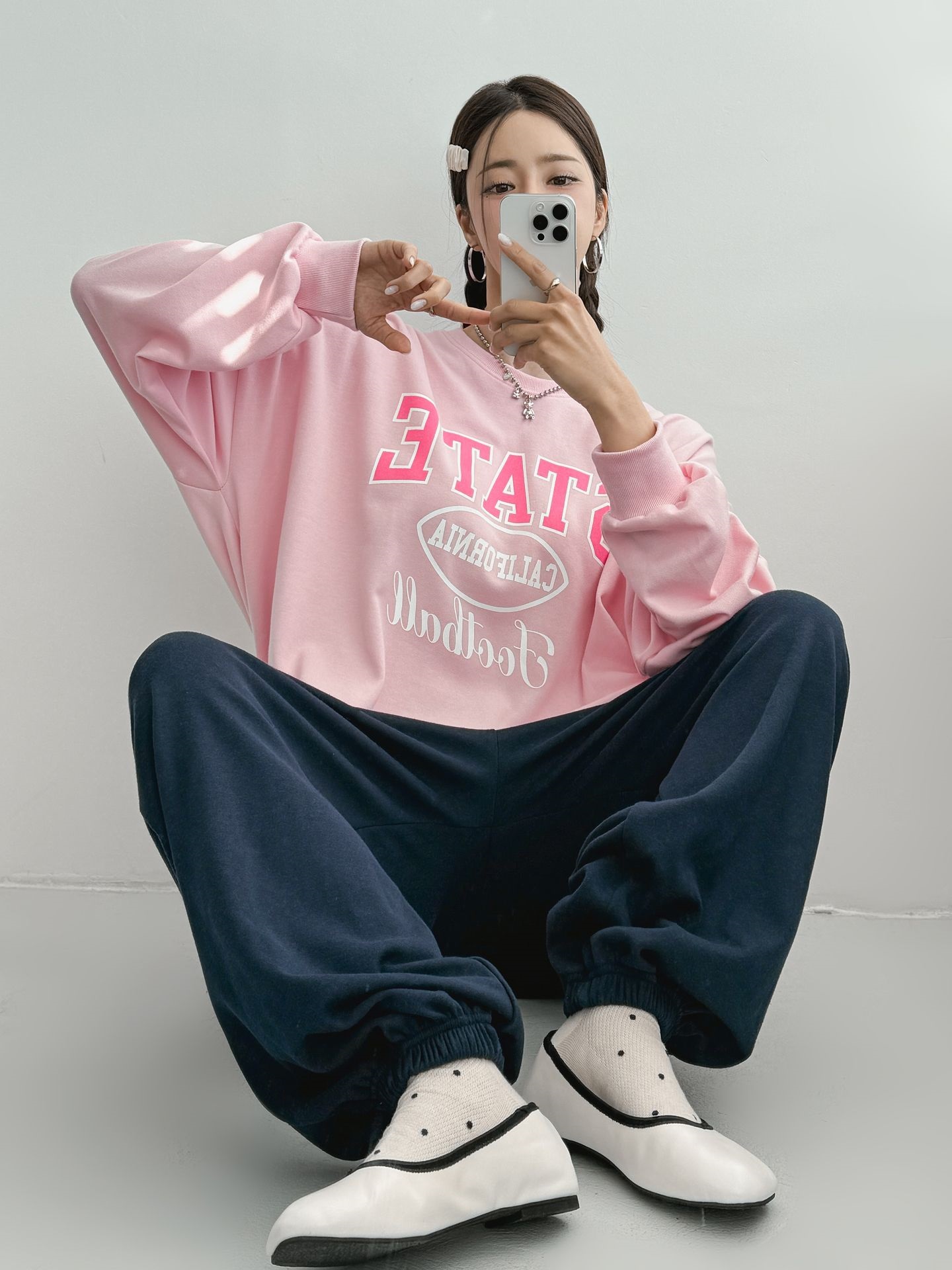 ラウンドネックオーバーサイズルーズ長袖ビッグプリントスウェット | 詳細画像8