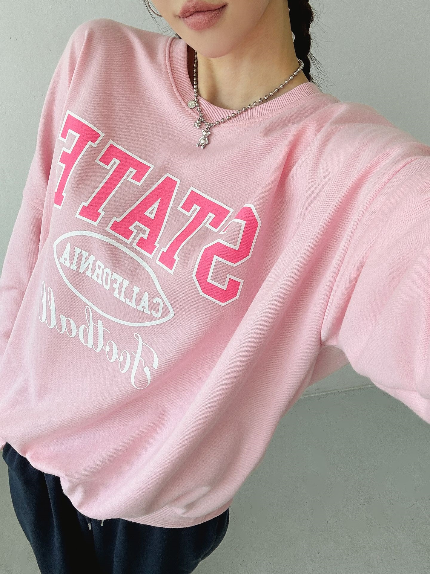 ラウンドネックオーバーサイズルーズ長袖ビッグプリントスウェット | 詳細画像9