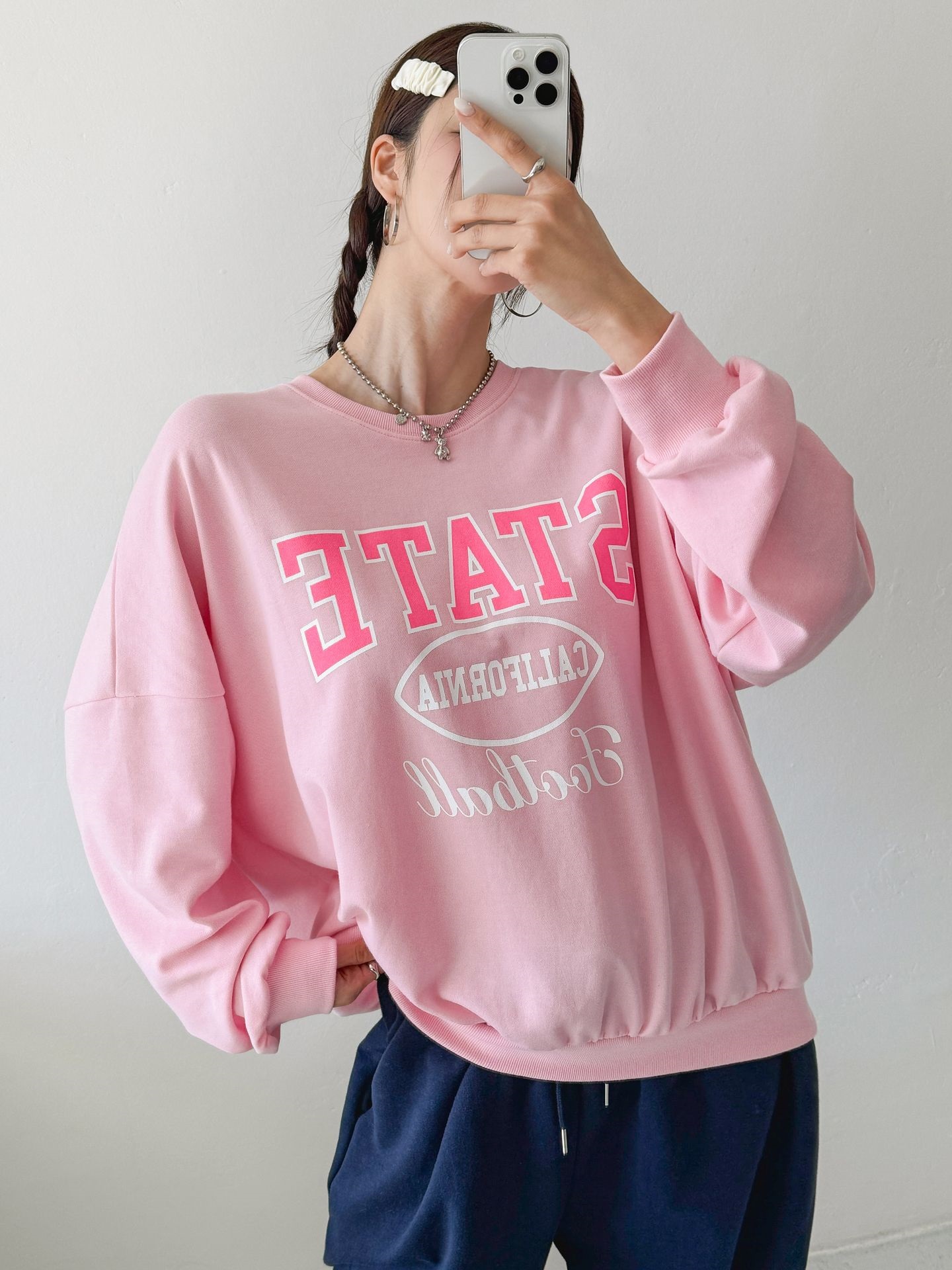 ラウンドネックオーバーサイズルーズ長袖ビッグプリントスウェット | 詳細画像14