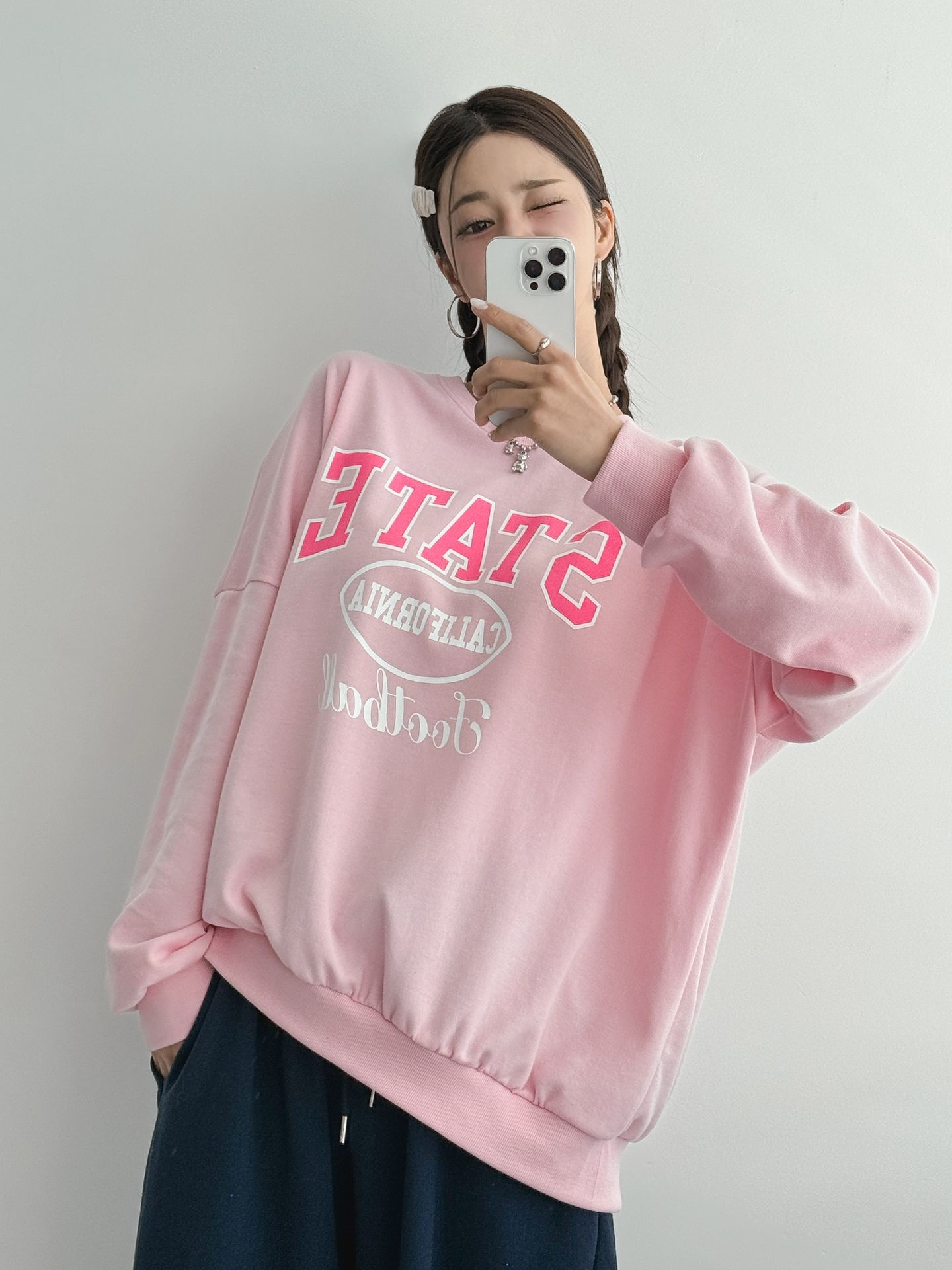 ラウンドネックオーバーサイズルーズ長袖ビッグプリントスウェット | 詳細画像15