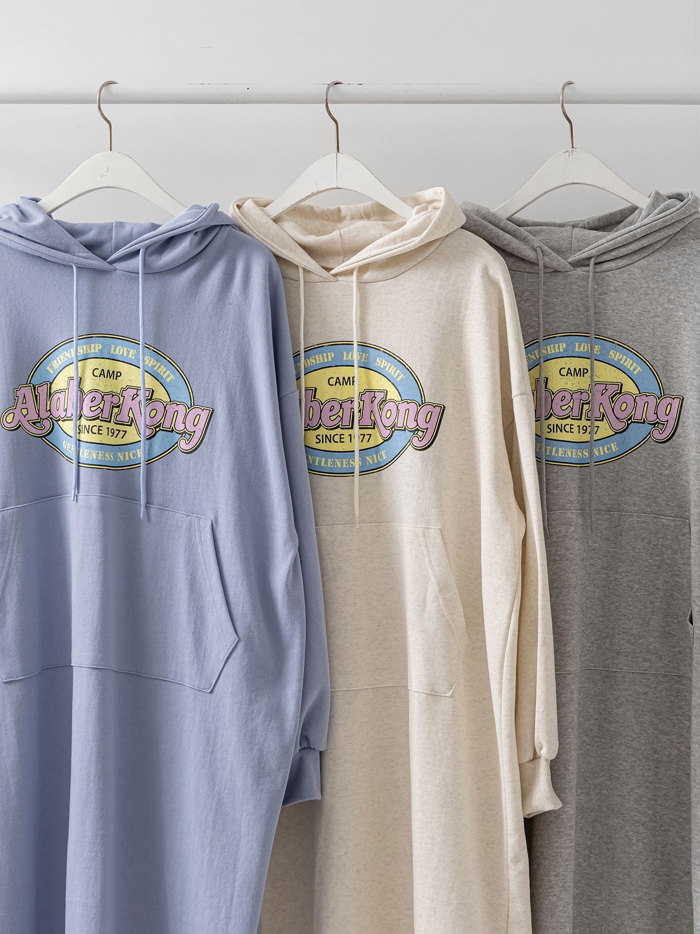 フードドローストリングオーバーサイズロングルーズ長袖ビッグカンガルーポケットプリントワンピース | 詳細画像12