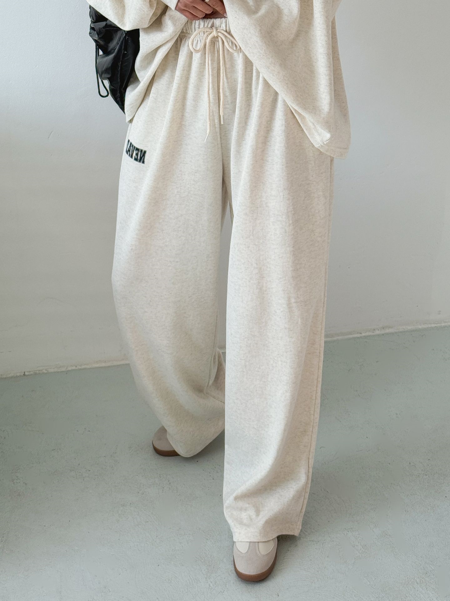 ラウンドネックドローストリングポケットウエストゴムオーバーサイズボクシー長袖ワイドプリント配色セットアップ | 詳細画像8