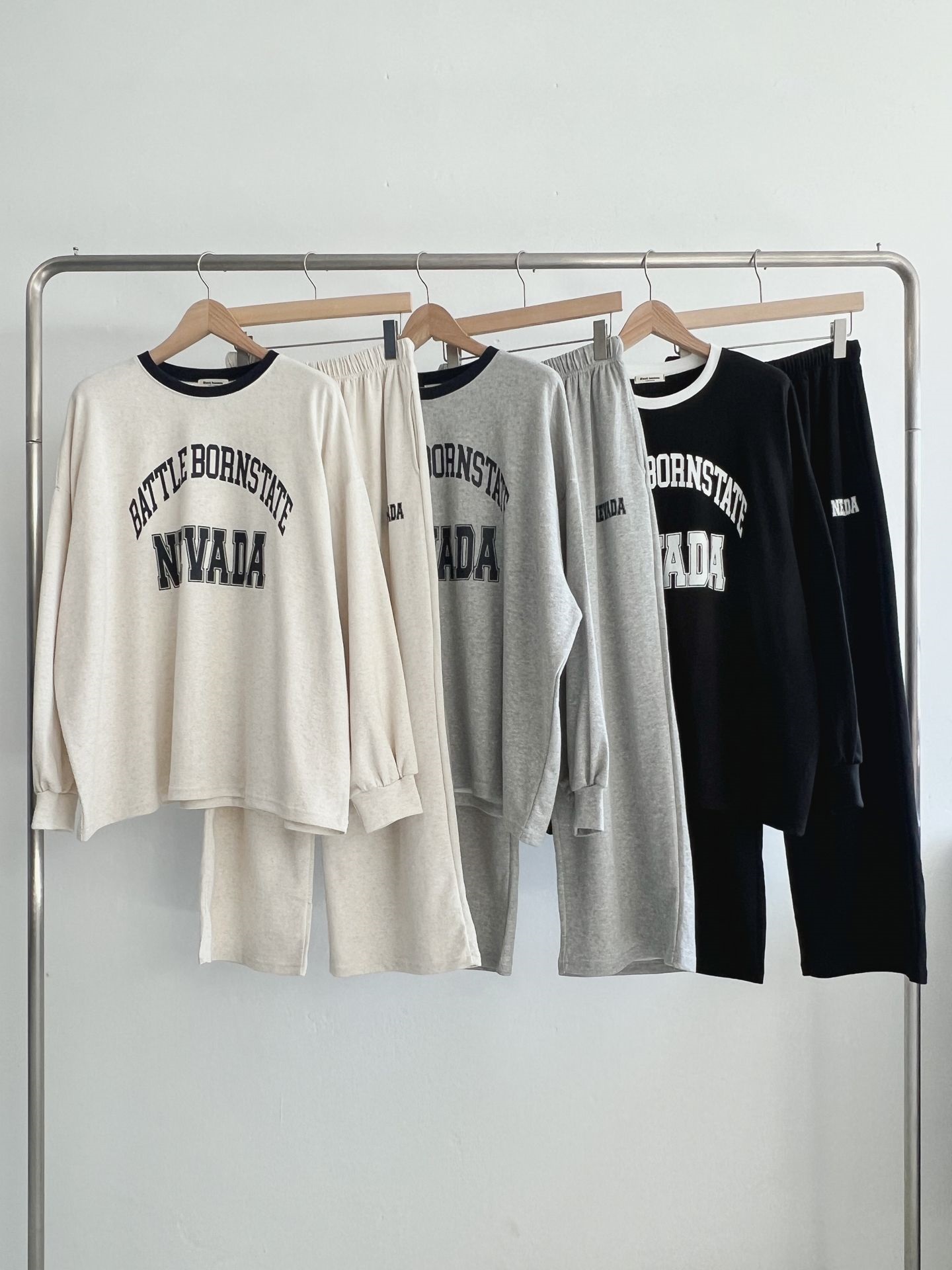 ラウンドネックドローストリングポケットウエストゴムオーバーサイズボクシー長袖ワイドプリント配色セットアップ | 詳細画像9