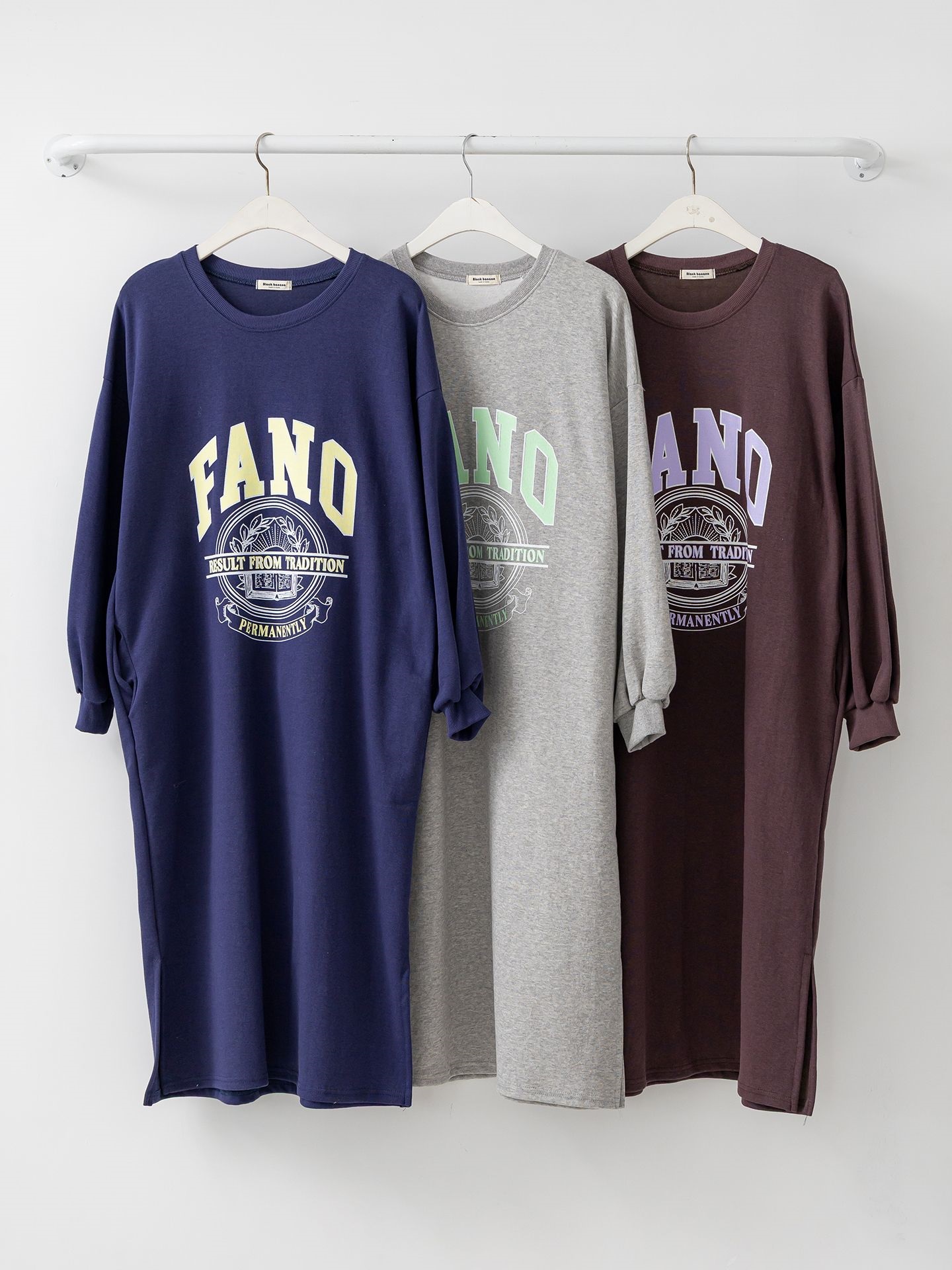 ラウンドネックスリットポケットパフスリーブオーバーサイズボクシーロング長袖ビッグプリントワンピース | 詳細画像9