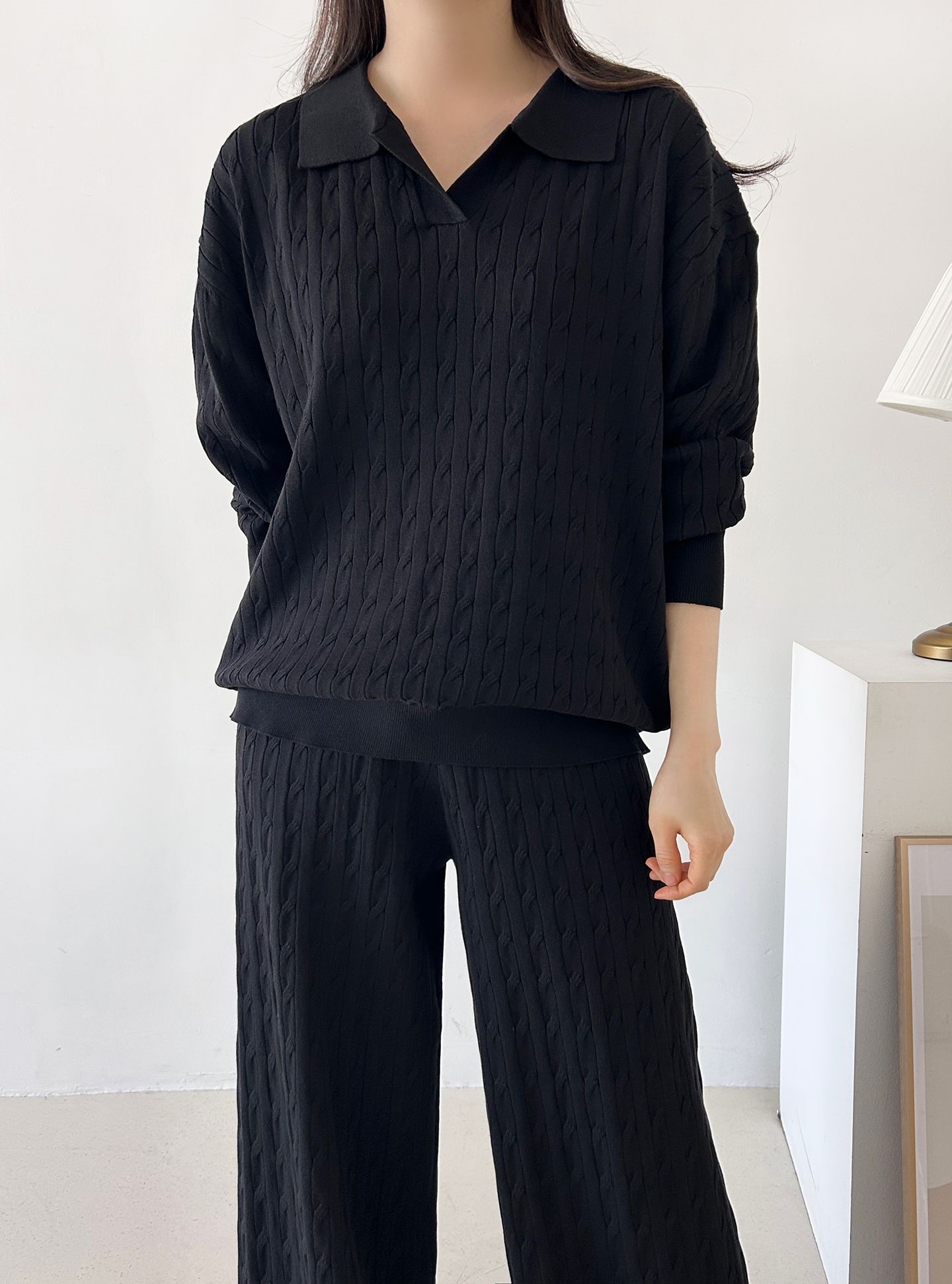 カラードローストリングケーブルウエストゴムセットアップパンツニット | 詳細画像4