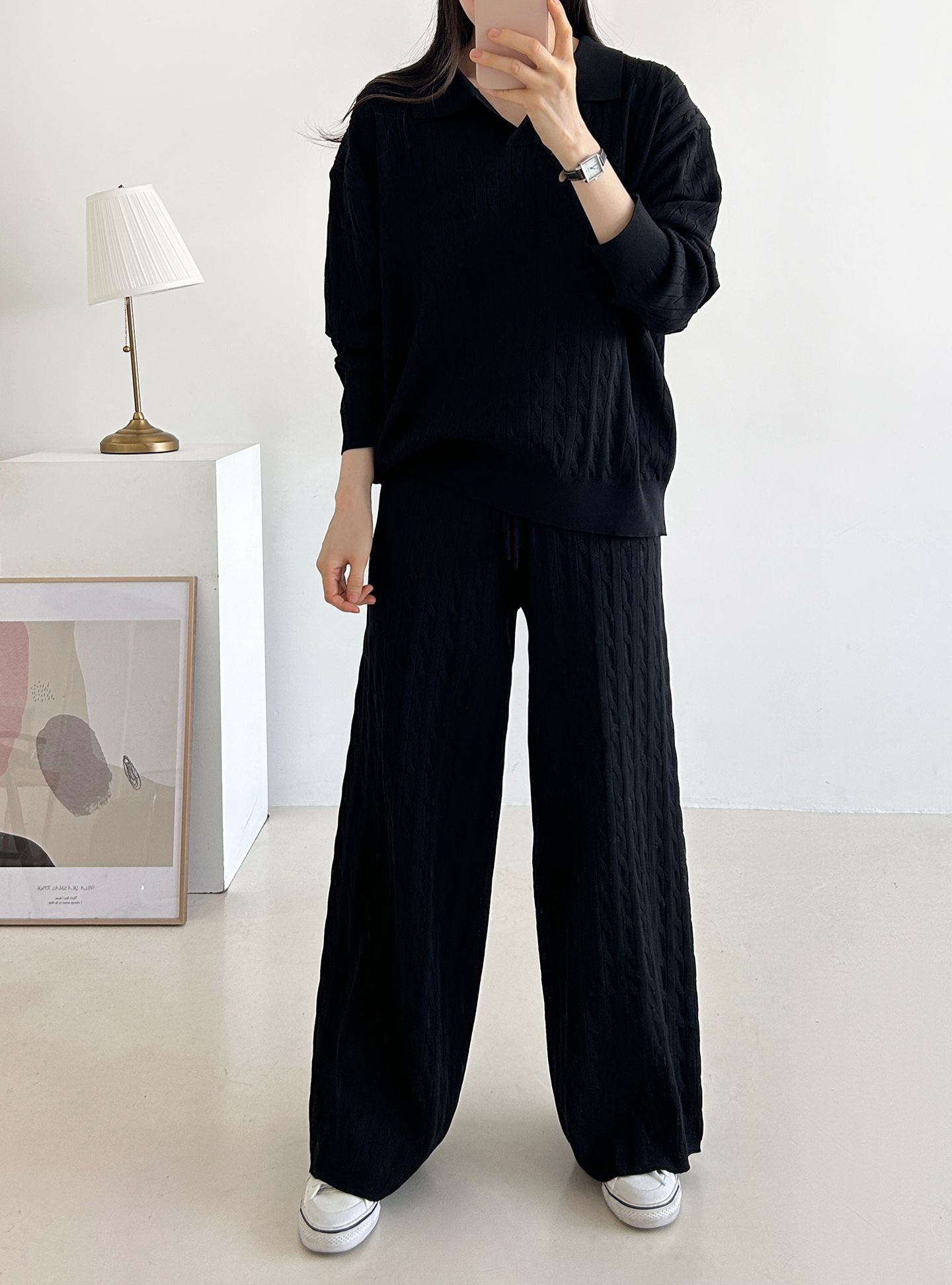 カラードローストリングケーブルウエストゴムセットアップパンツニット | 詳細画像6