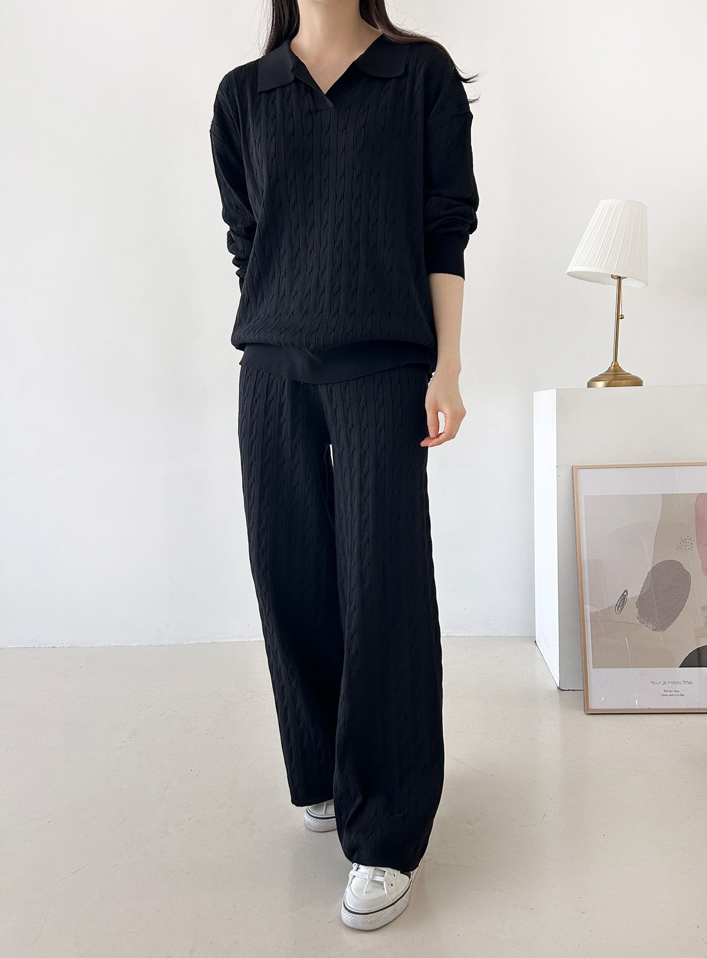 カラードローストリングケーブルウエストゴムセットアップパンツニット | 詳細画像8