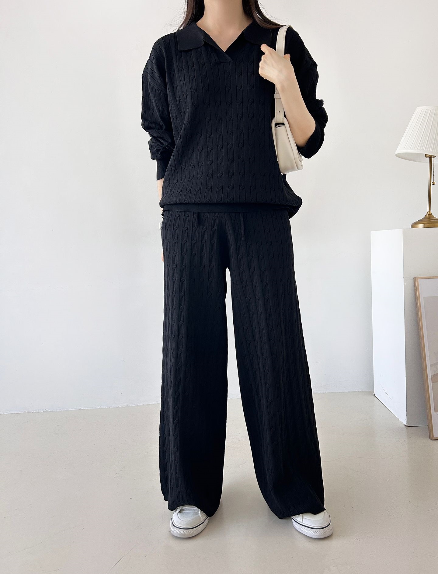 カラードローストリングケーブルウエストゴムセットアップパンツニット | 詳細画像10