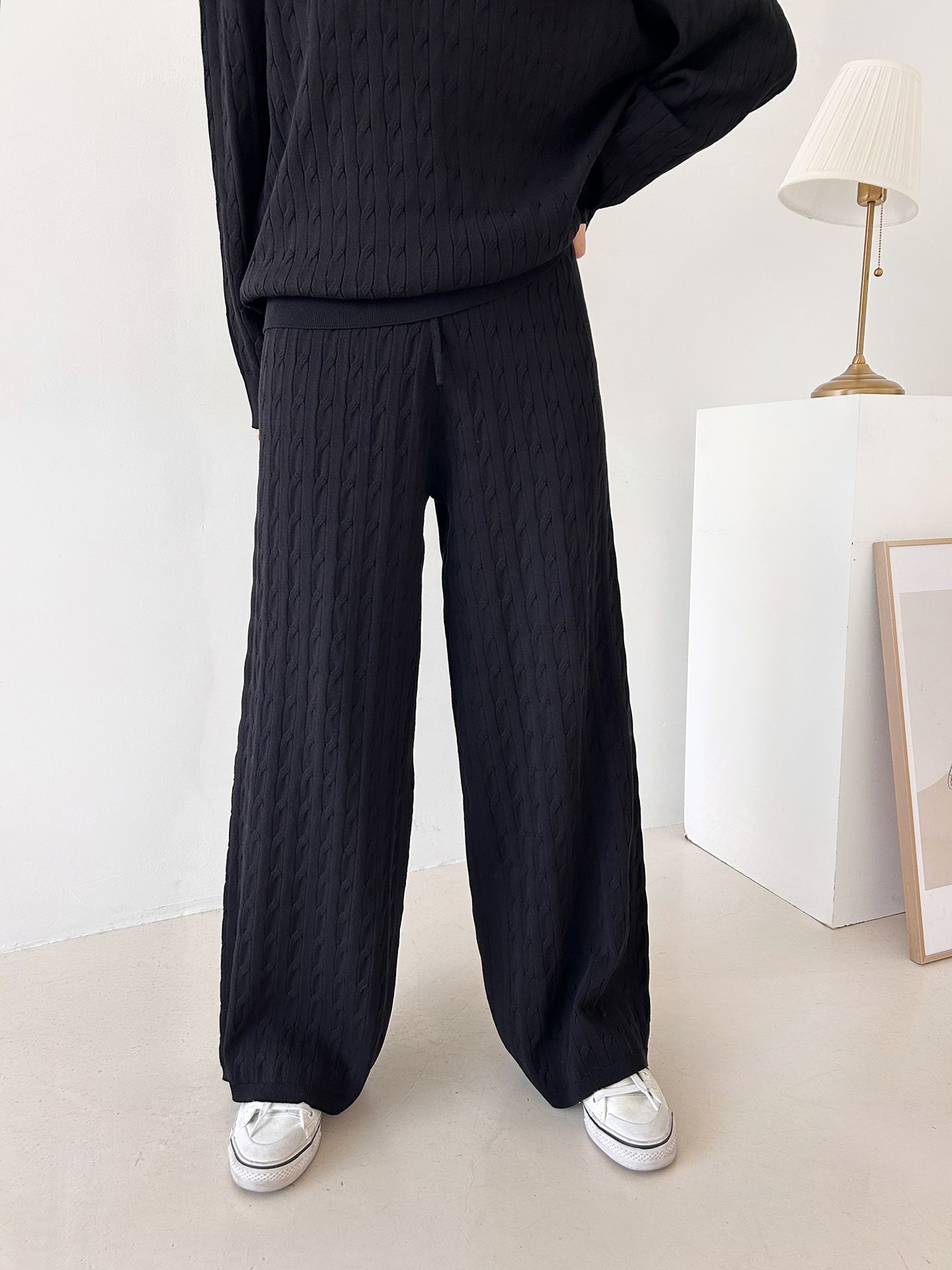 カラードローストリングケーブルウエストゴムセットアップパンツニット | 詳細画像11