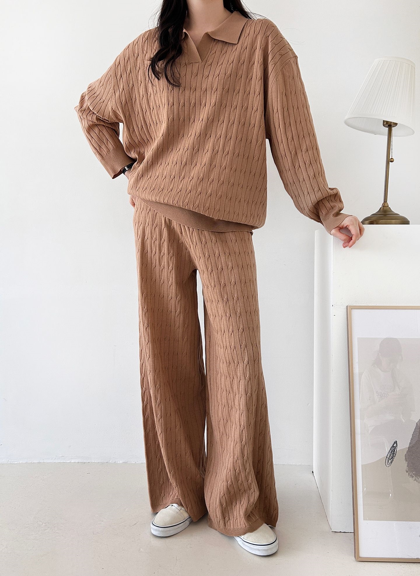 カラードローストリングケーブルウエストゴムセットアップパンツニット | 詳細画像21