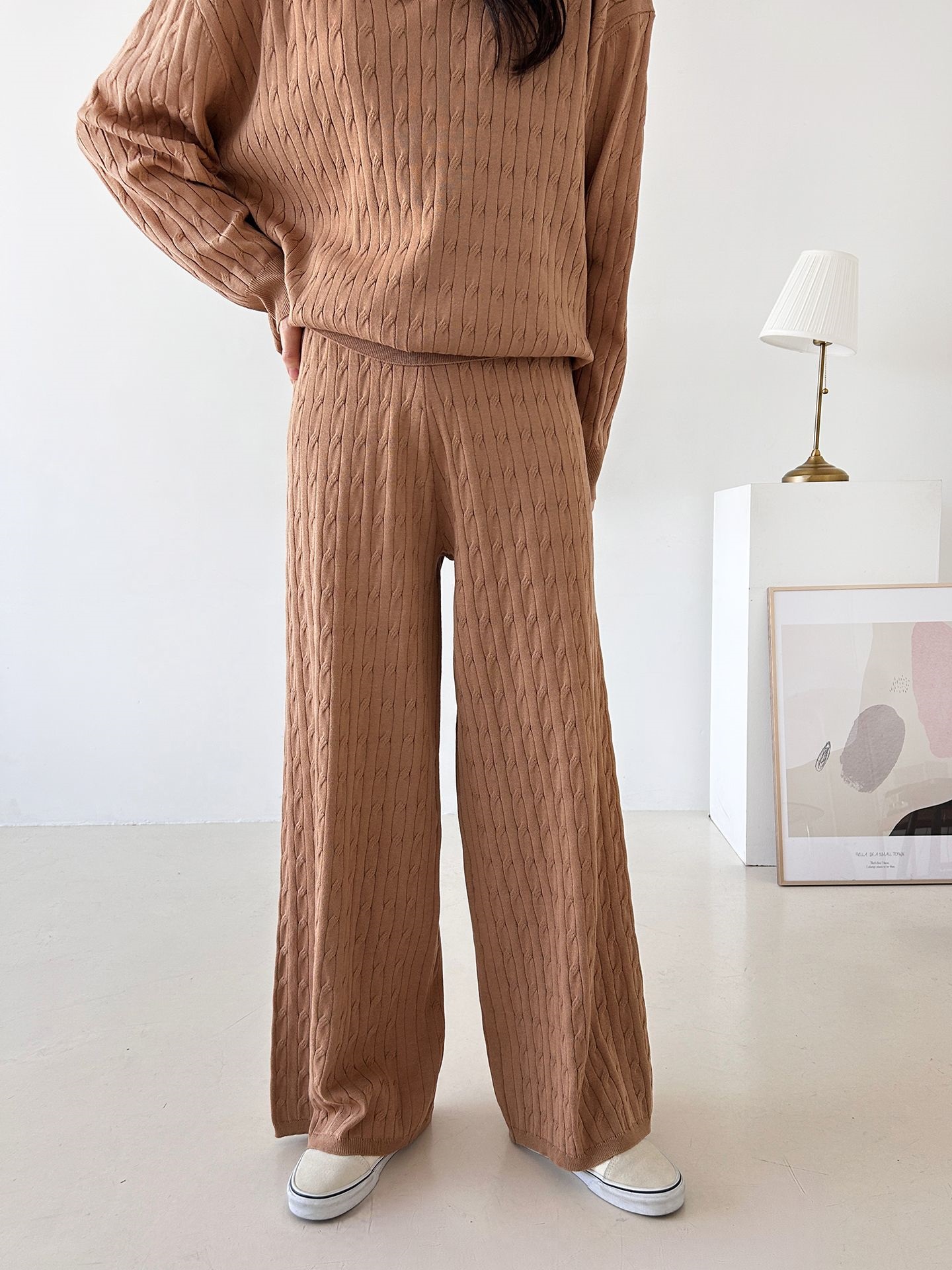 カラードローストリングケーブルウエストゴムセットアップパンツニット | 詳細画像15