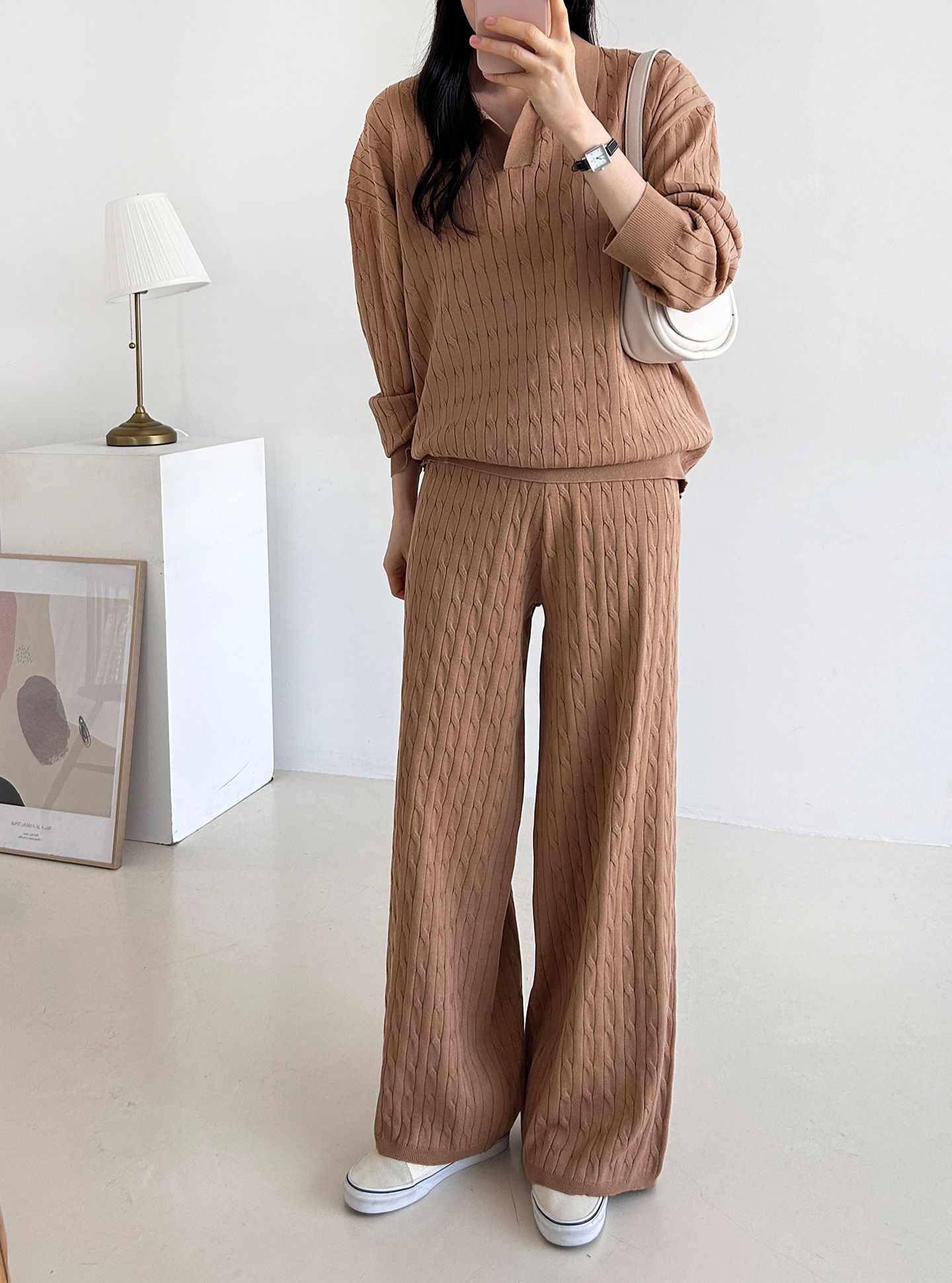 カラードローストリングケーブルウエストゴムセットアップパンツニット | 詳細画像18