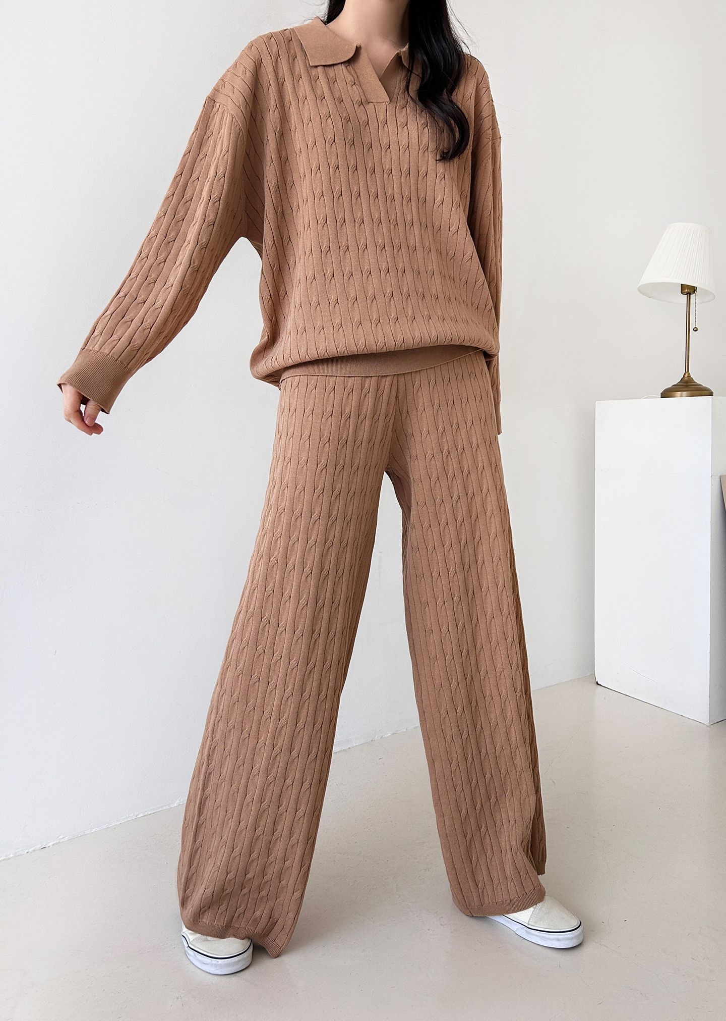 カラードローストリングケーブルウエストゴムセットアップパンツニット | 詳細画像19