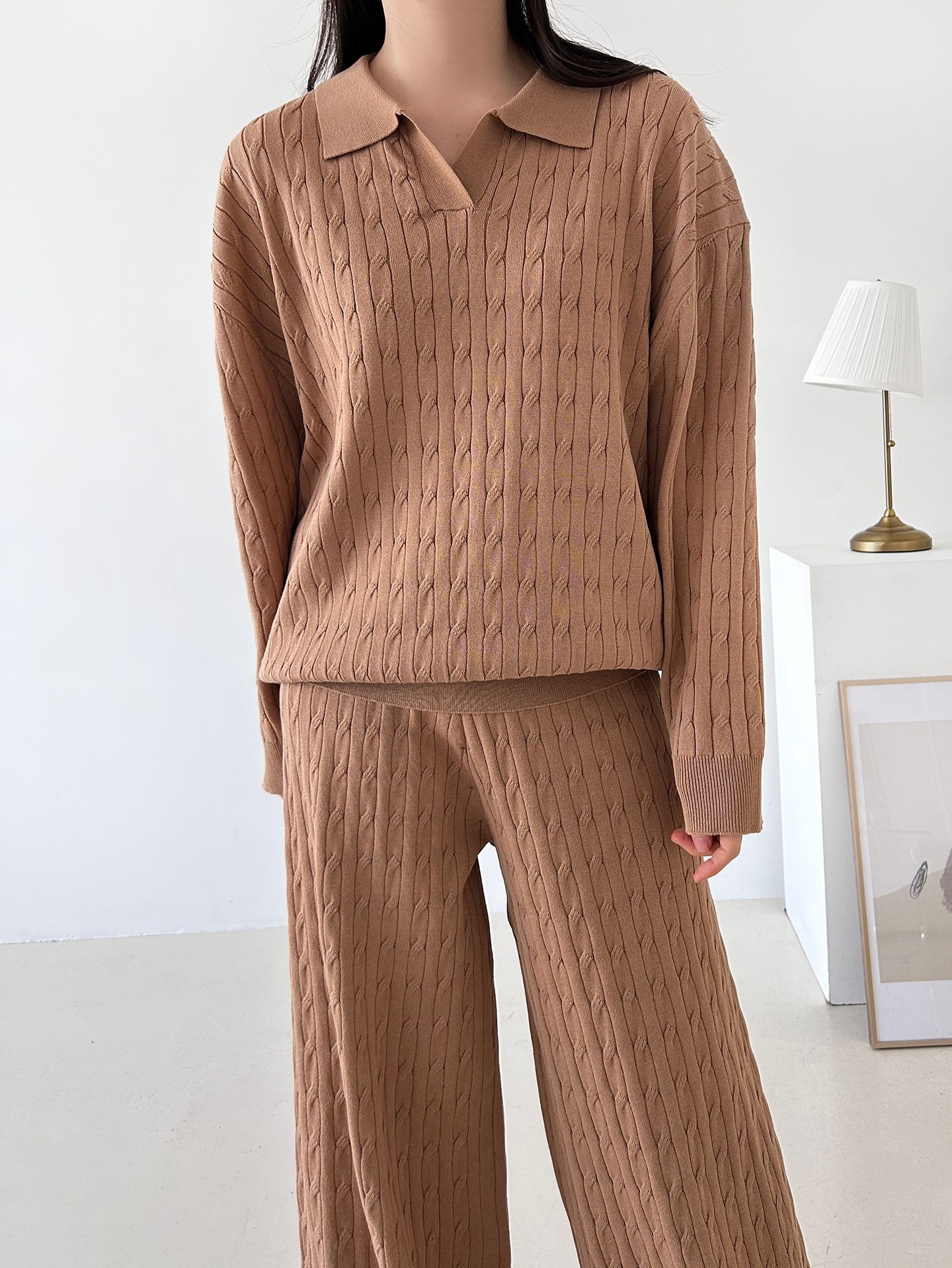 カラードローストリングケーブルウエストゴムセットアップパンツニット | 詳細画像20