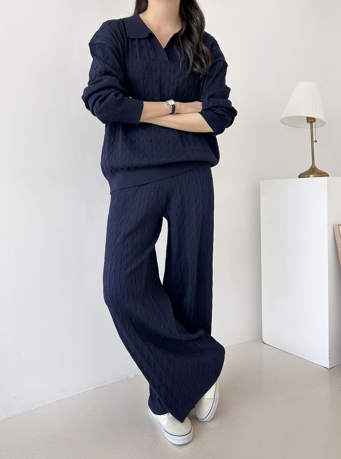 カラードローストリングケーブルウエストゴムセットアップパンツニット | 詳細画像24