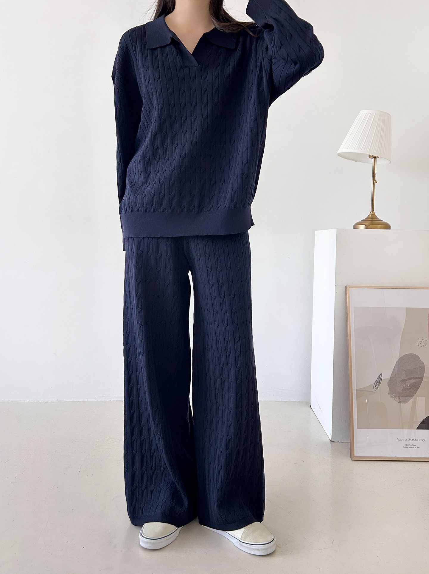 カラードローストリングケーブルウエストゴムセットアップパンツニット | 詳細画像26