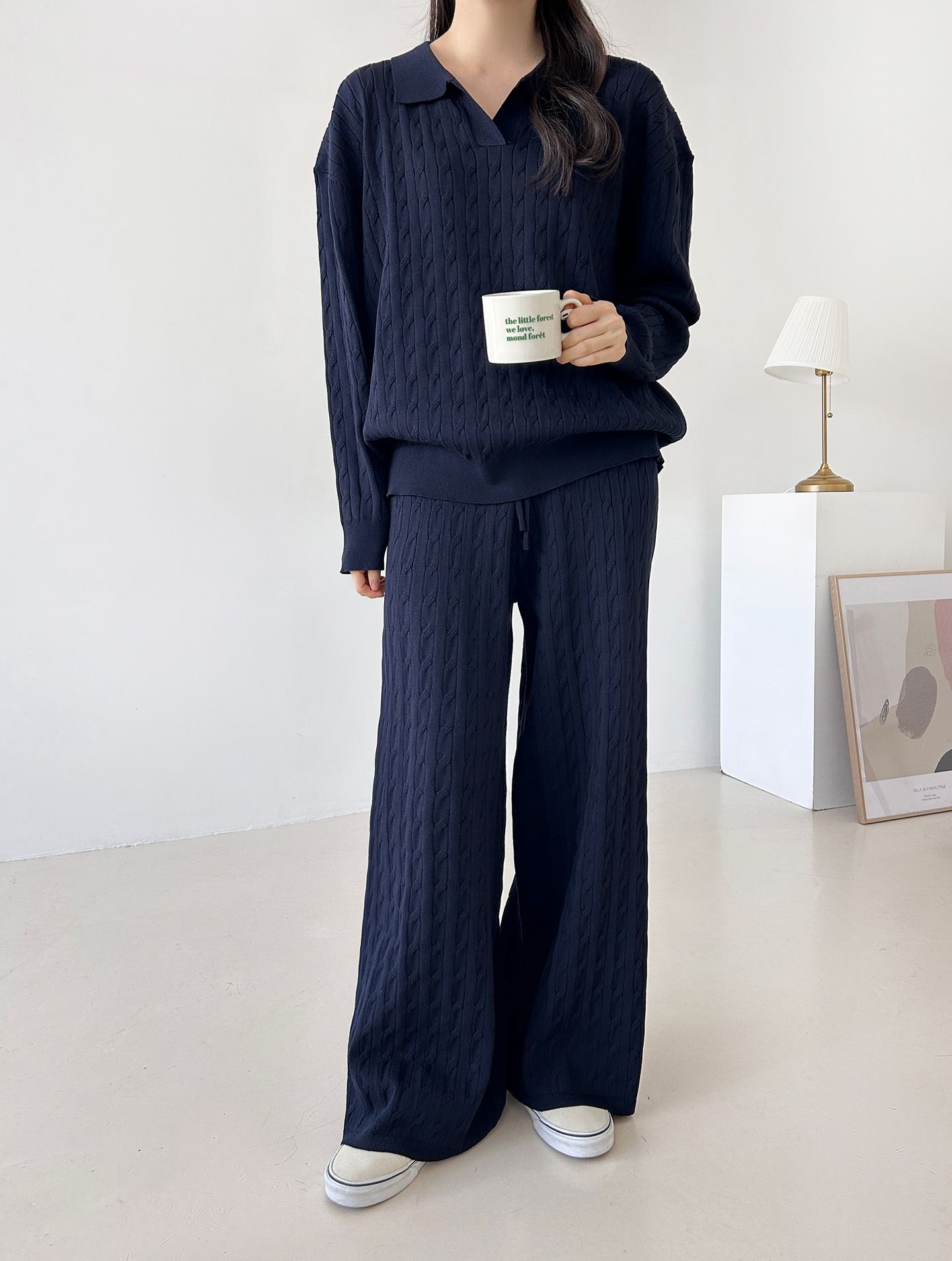 カラードローストリングケーブルウエストゴムセットアップパンツニット | 詳細画像27