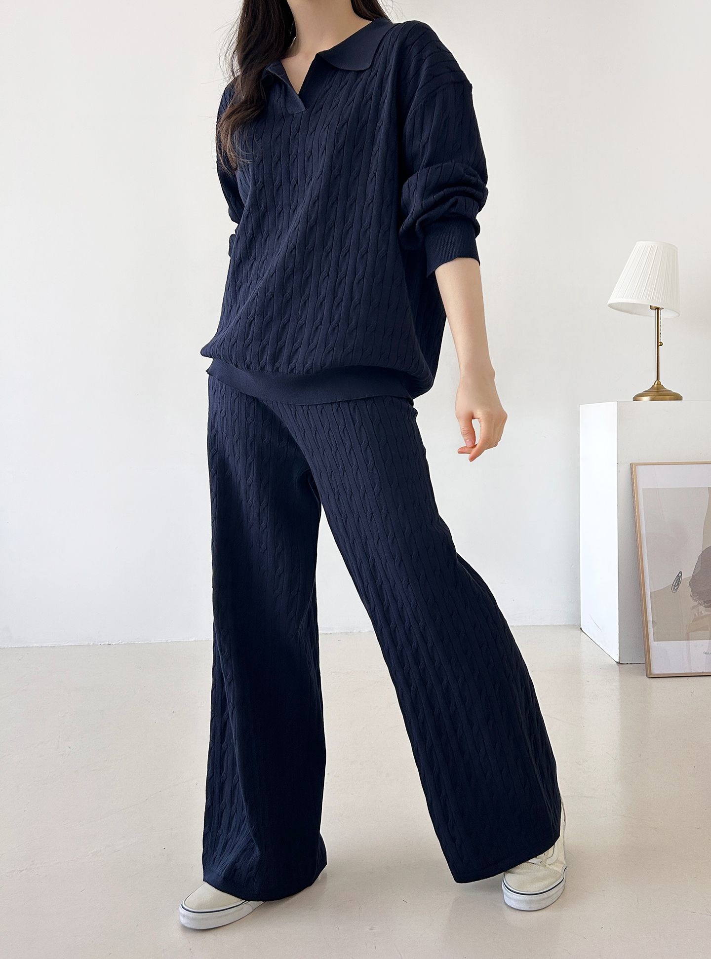 カラードローストリングケーブルウエストゴムセットアップパンツニット | 詳細画像28