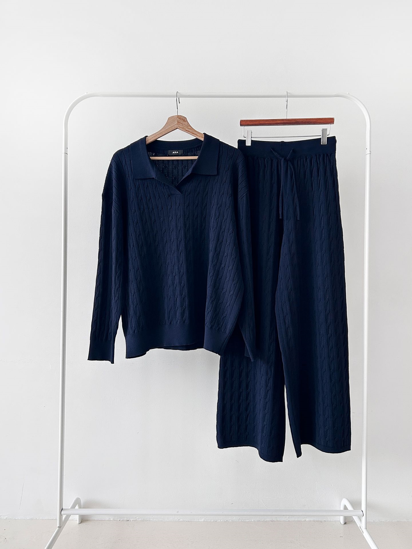 カラードローストリングケーブルウエストゴムセットアップパンツニット | 詳細画像38