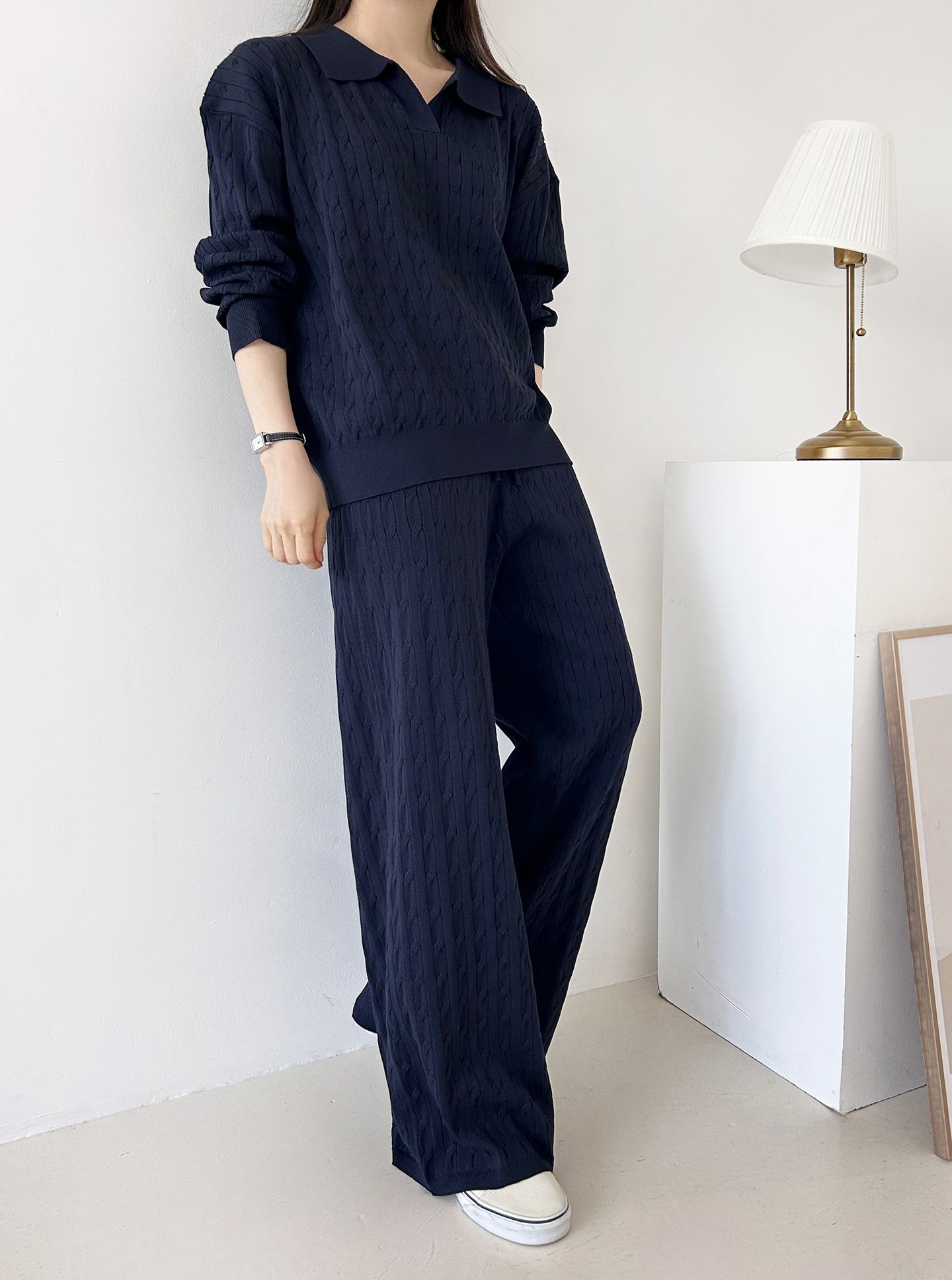 カラードローストリングケーブルウエストゴムセットアップパンツニット | 詳細画像31