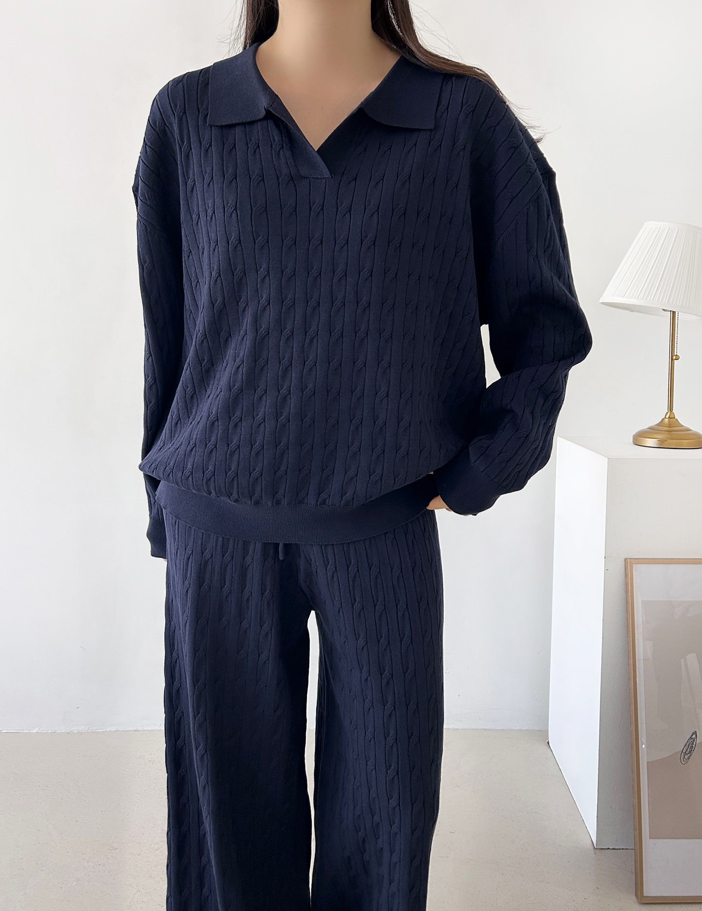 カラードローストリングケーブルウエストゴムセットアップパンツニット | 詳細画像32