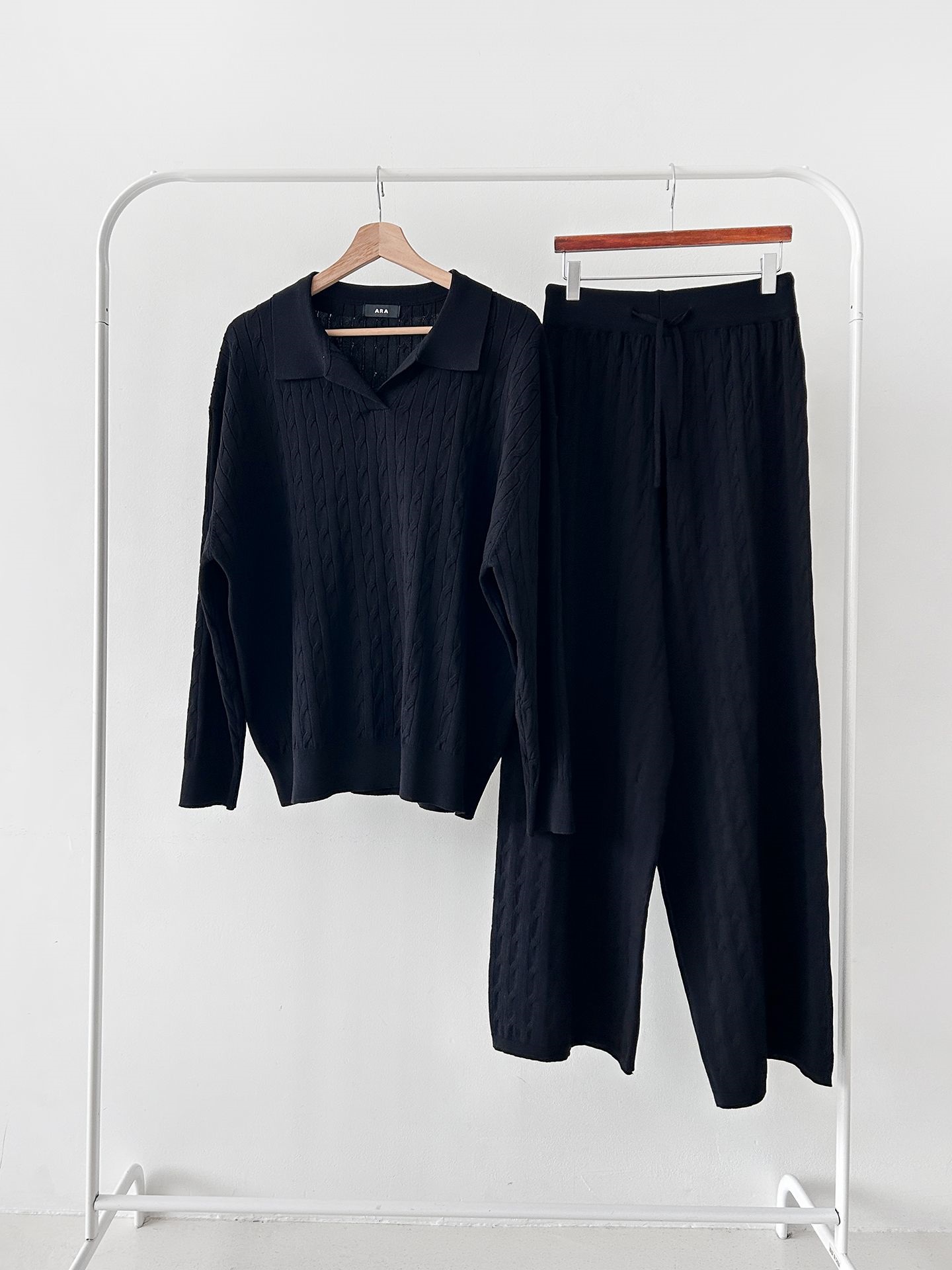 カラードローストリングケーブルウエストゴムセットアップパンツニット | 詳細画像36