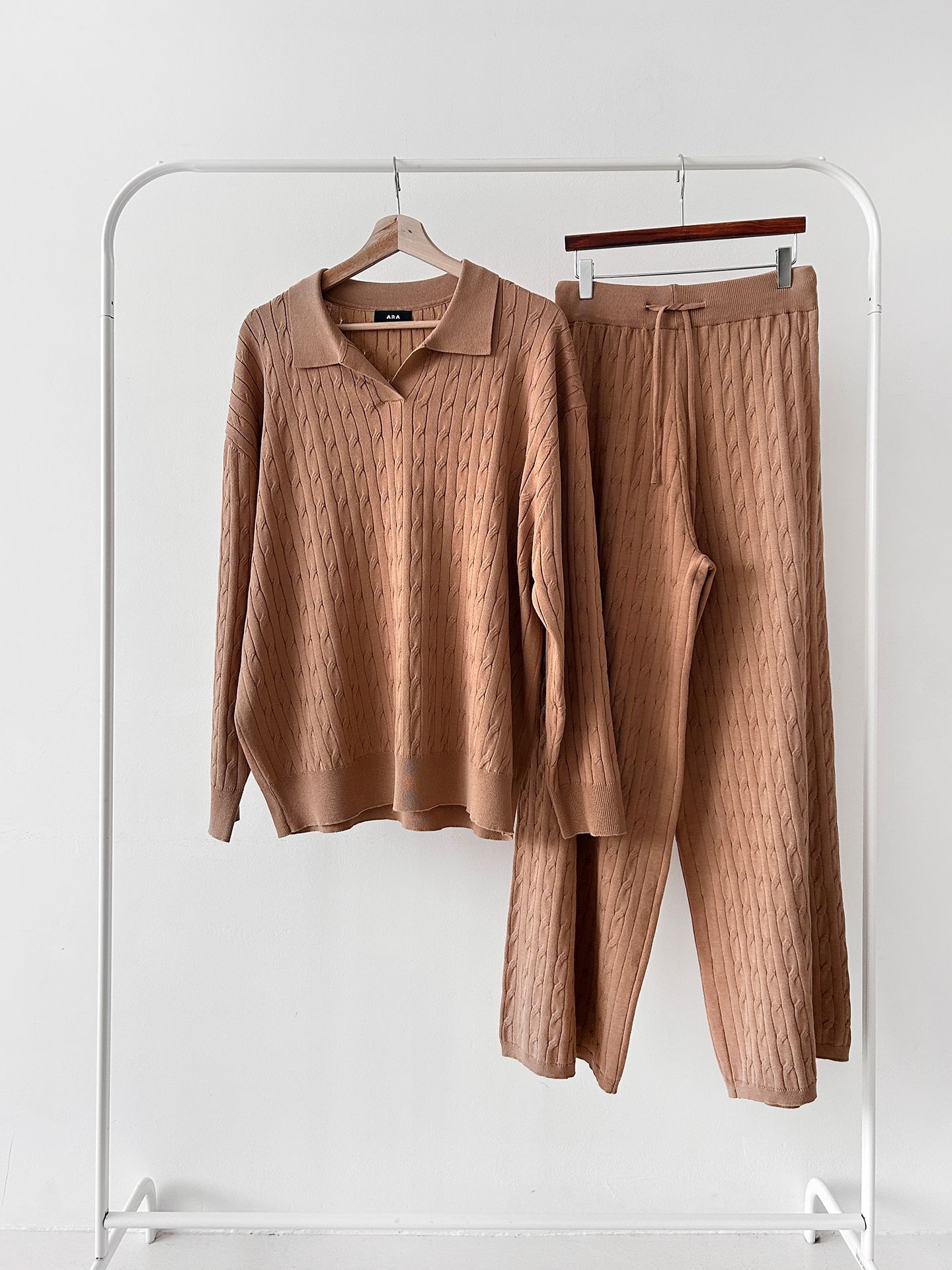 カラードローストリングケーブルウエストゴムセットアップパンツニット | 詳細画像37