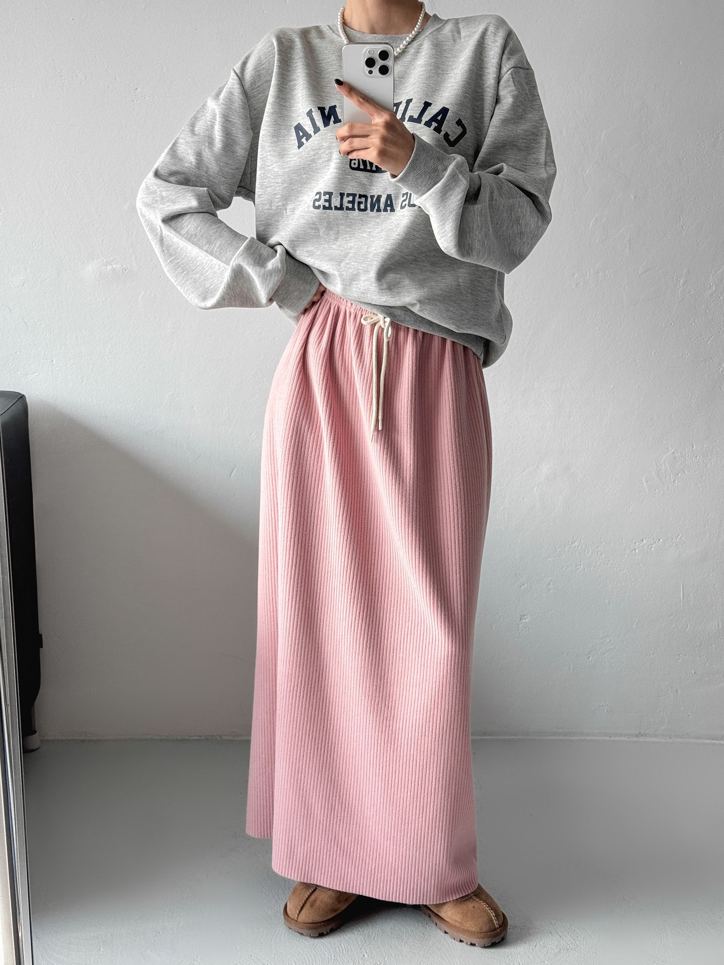 起毛リブドローストリングスリットウエストゴムロングスカート | 詳細画像3