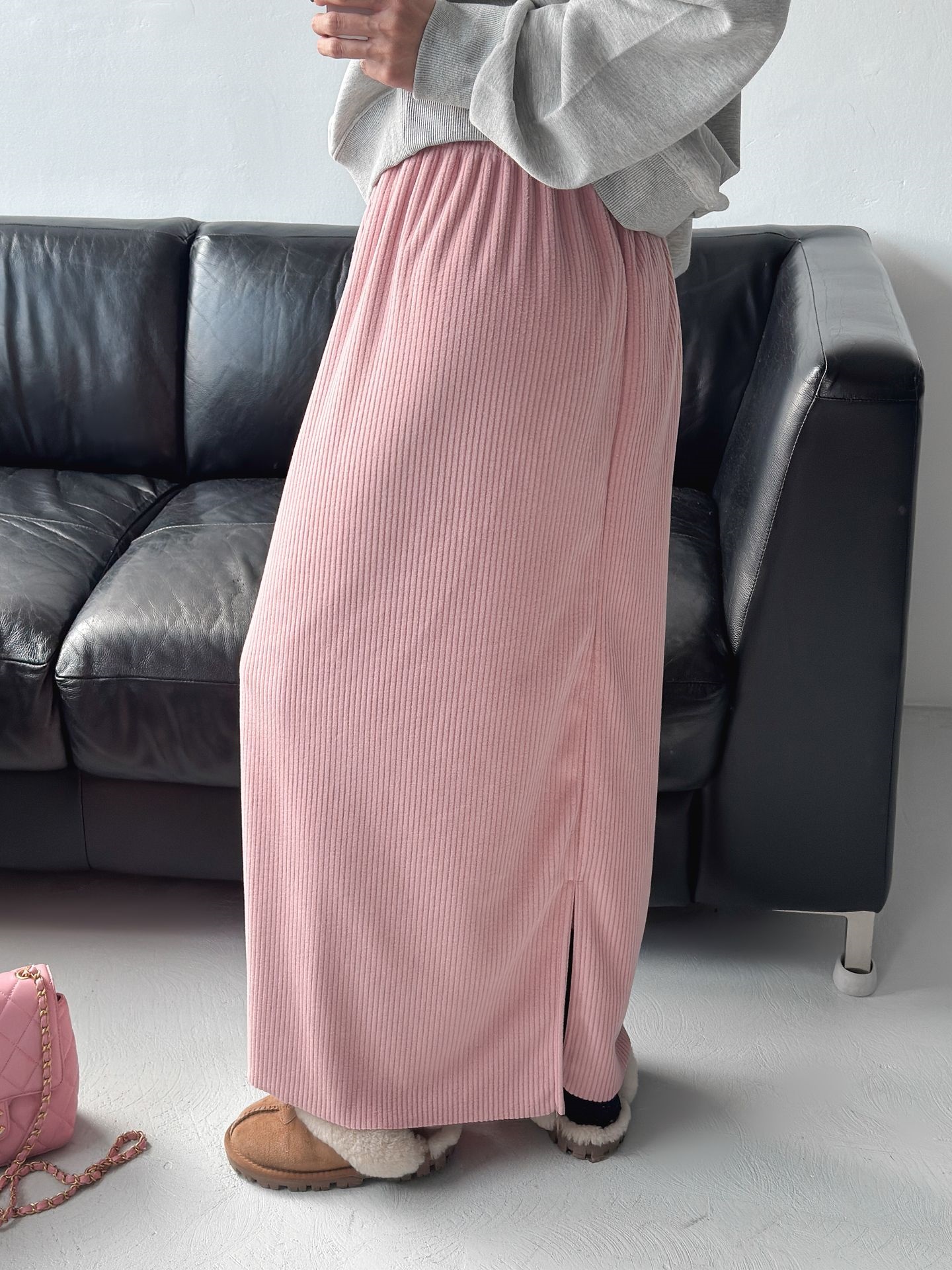 起毛リブドローストリングスリットウエストゴムロングスカート | 詳細画像4