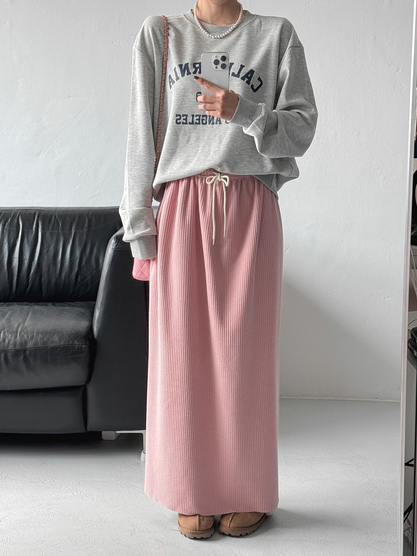 起毛リブドローストリングスリットウエストゴムロングスカート | 詳細画像7