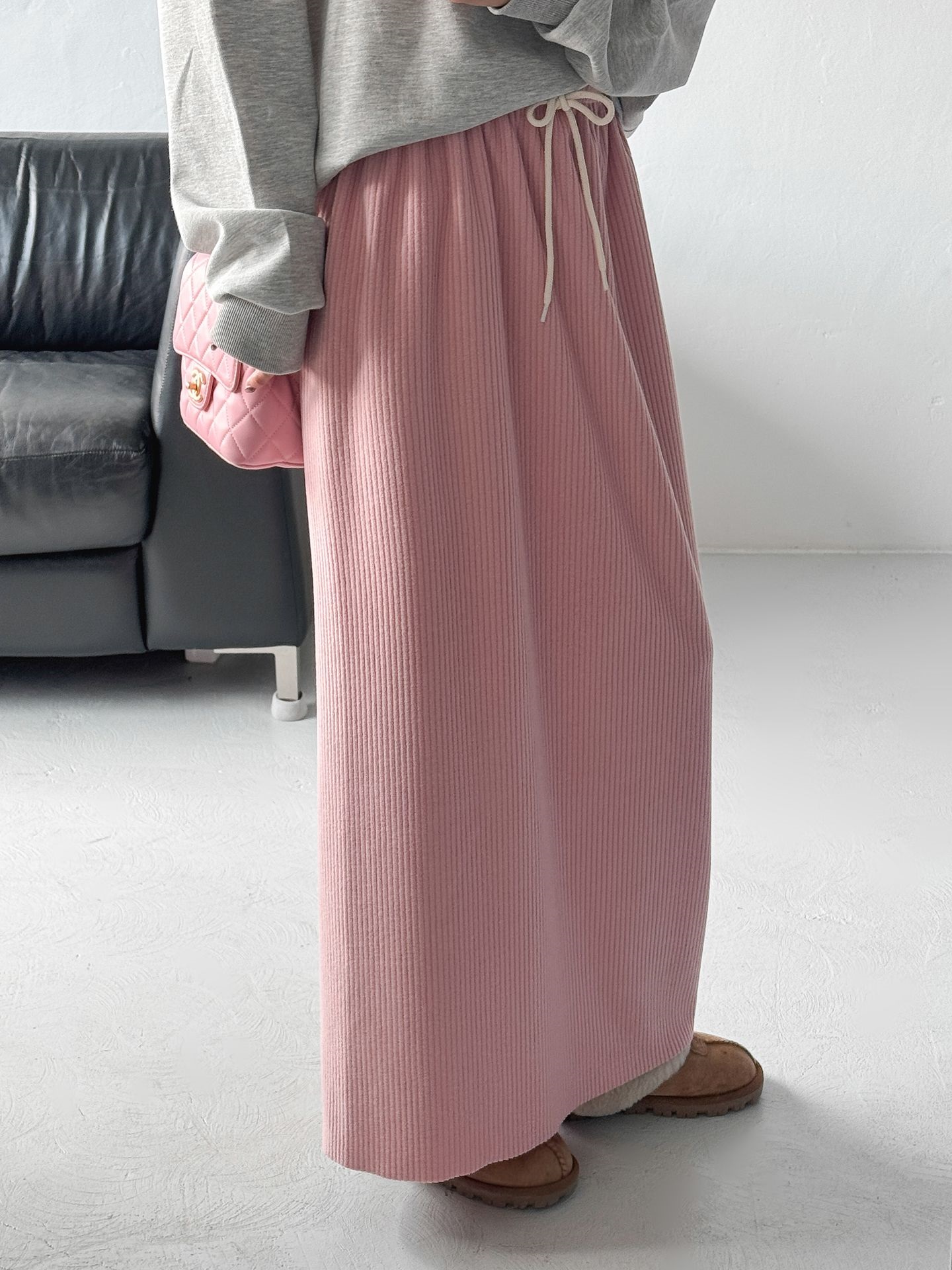 起毛リブドローストリングスリットウエストゴムロングスカート | 詳細画像8