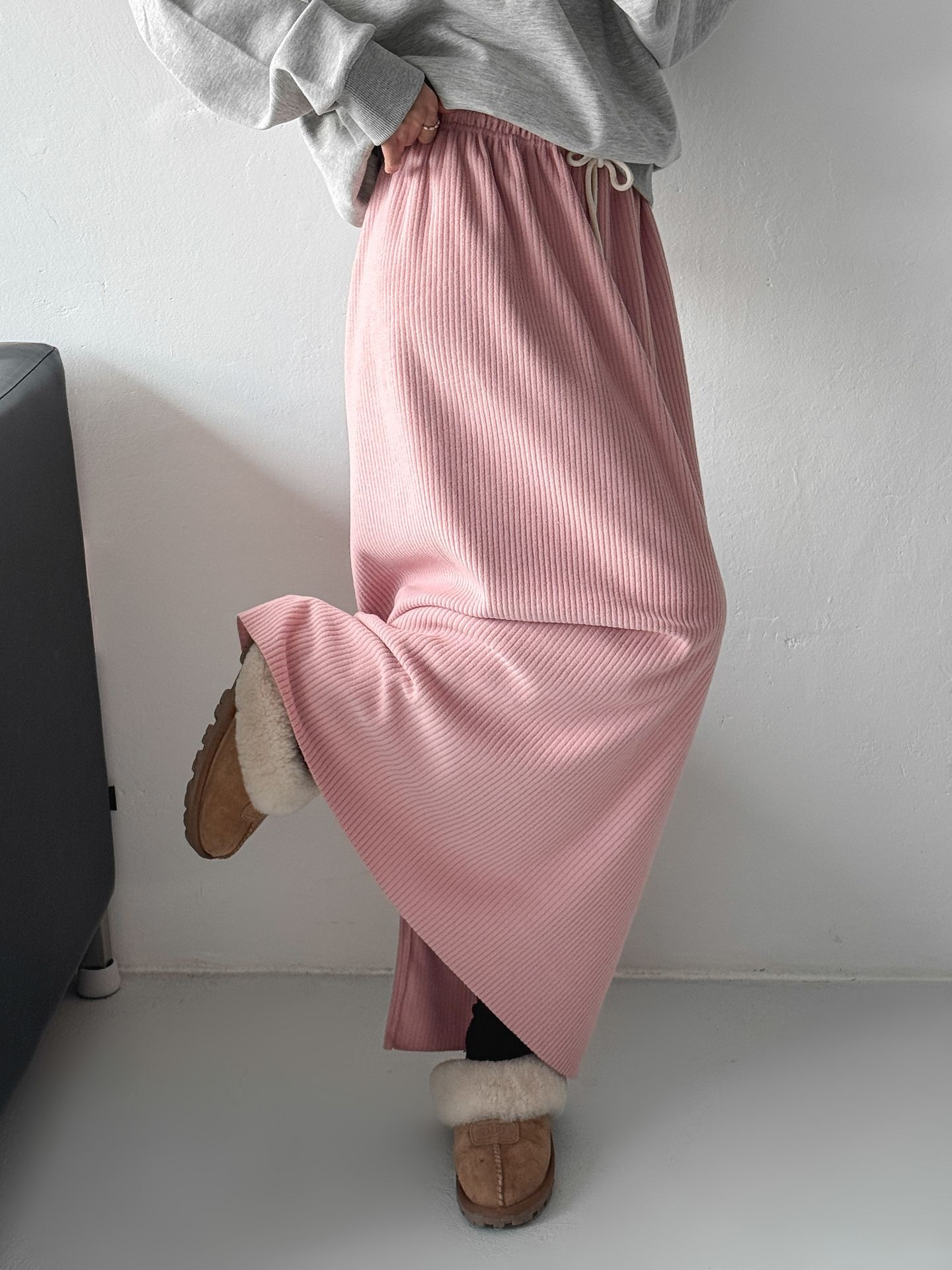 起毛リブドローストリングスリットウエストゴムロングスカート | 詳細画像12