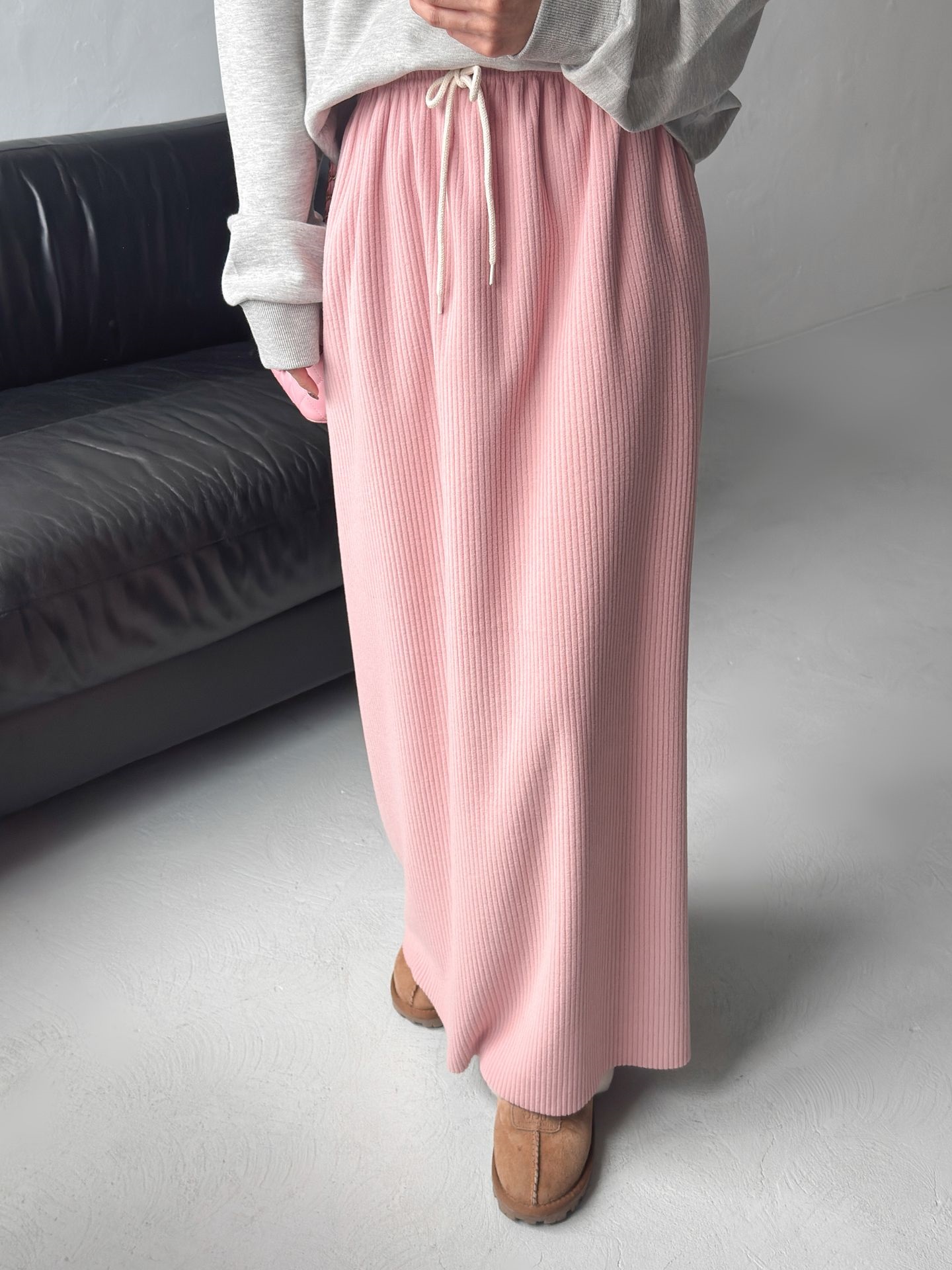 起毛リブドローストリングスリットウエストゴムロングスカート | 詳細画像15