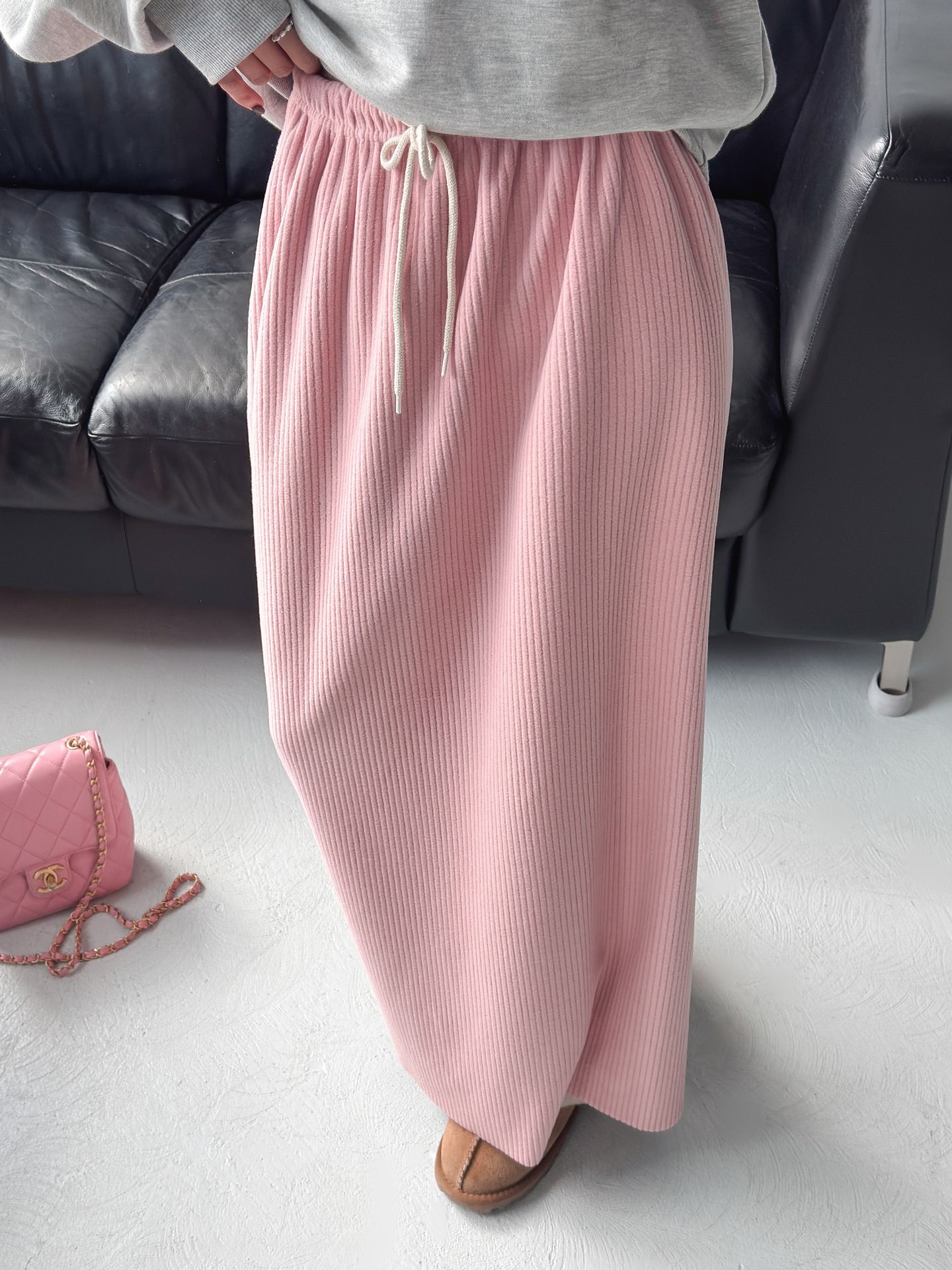 起毛リブドローストリングスリットウエストゴムロングスカート | 詳細画像16