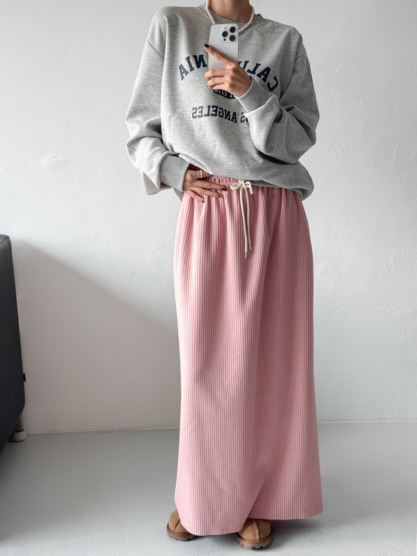 起毛リブドローストリングスリットウエストゴムロングスカート | 詳細画像17