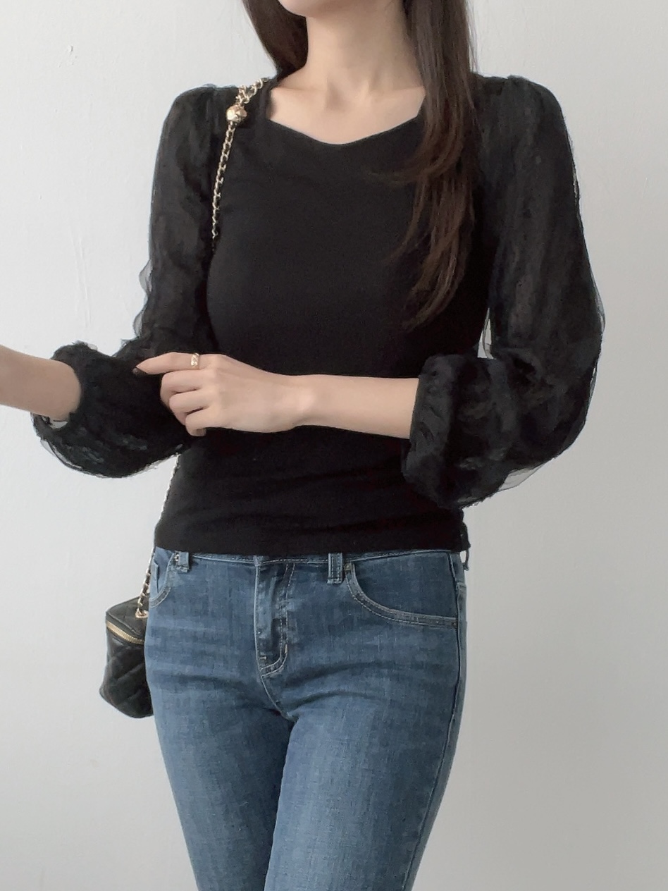 ハートネック長袖レースTシャツ | 詳細画像3