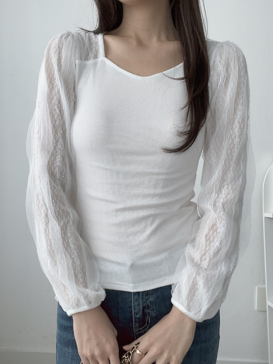 ハートネック長袖レースTシャツ | 詳細画像6