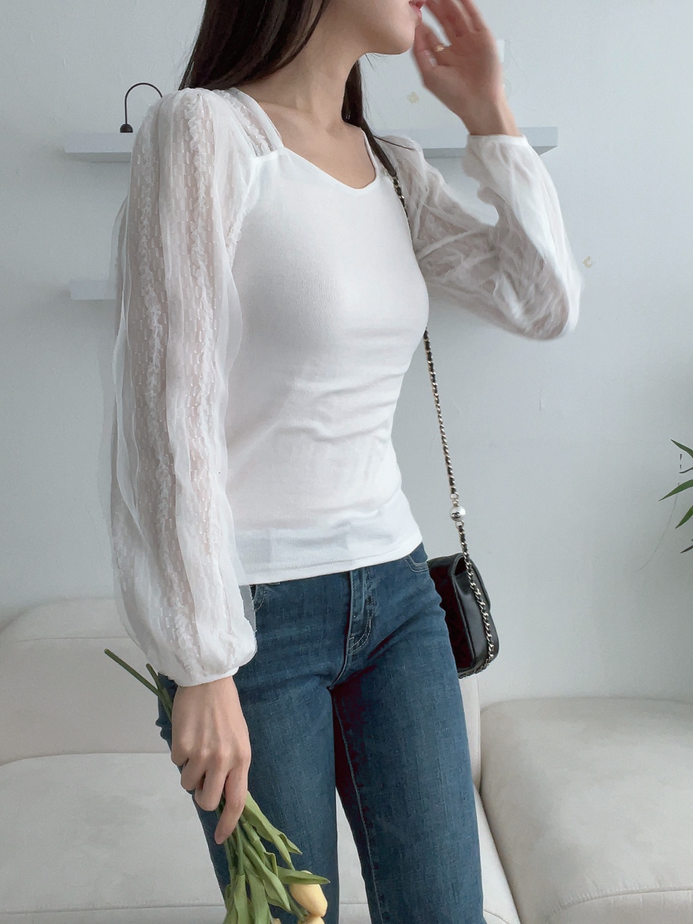 ハートネック長袖レースTシャツ | 詳細画像10